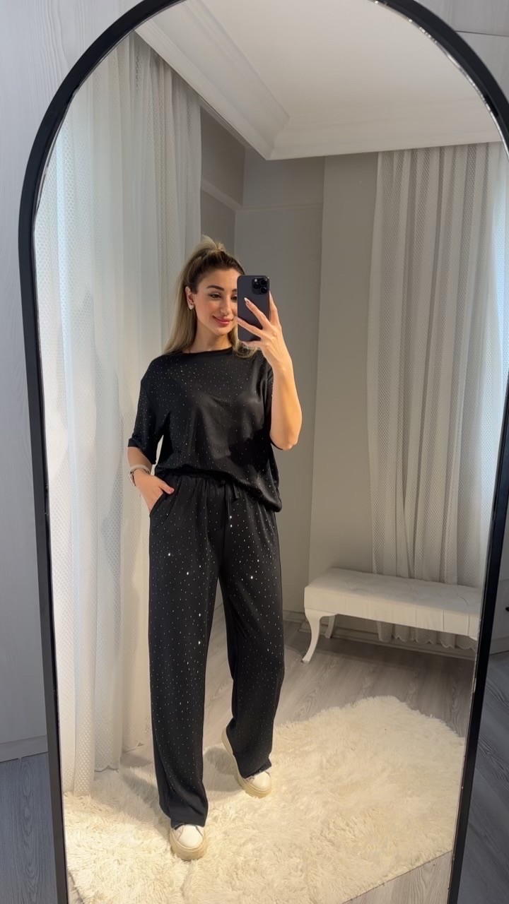 Siyah Taşlı Modal Takım 
