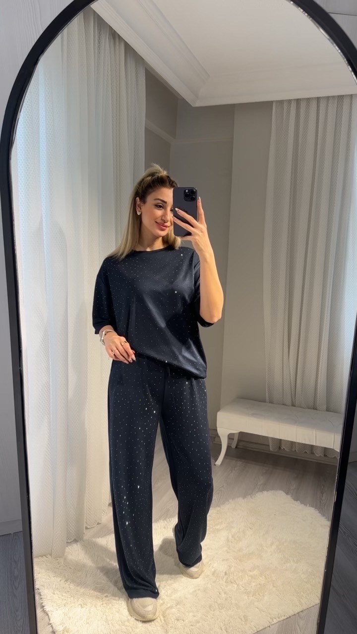 Lacivert Taşlı Modal Takım 