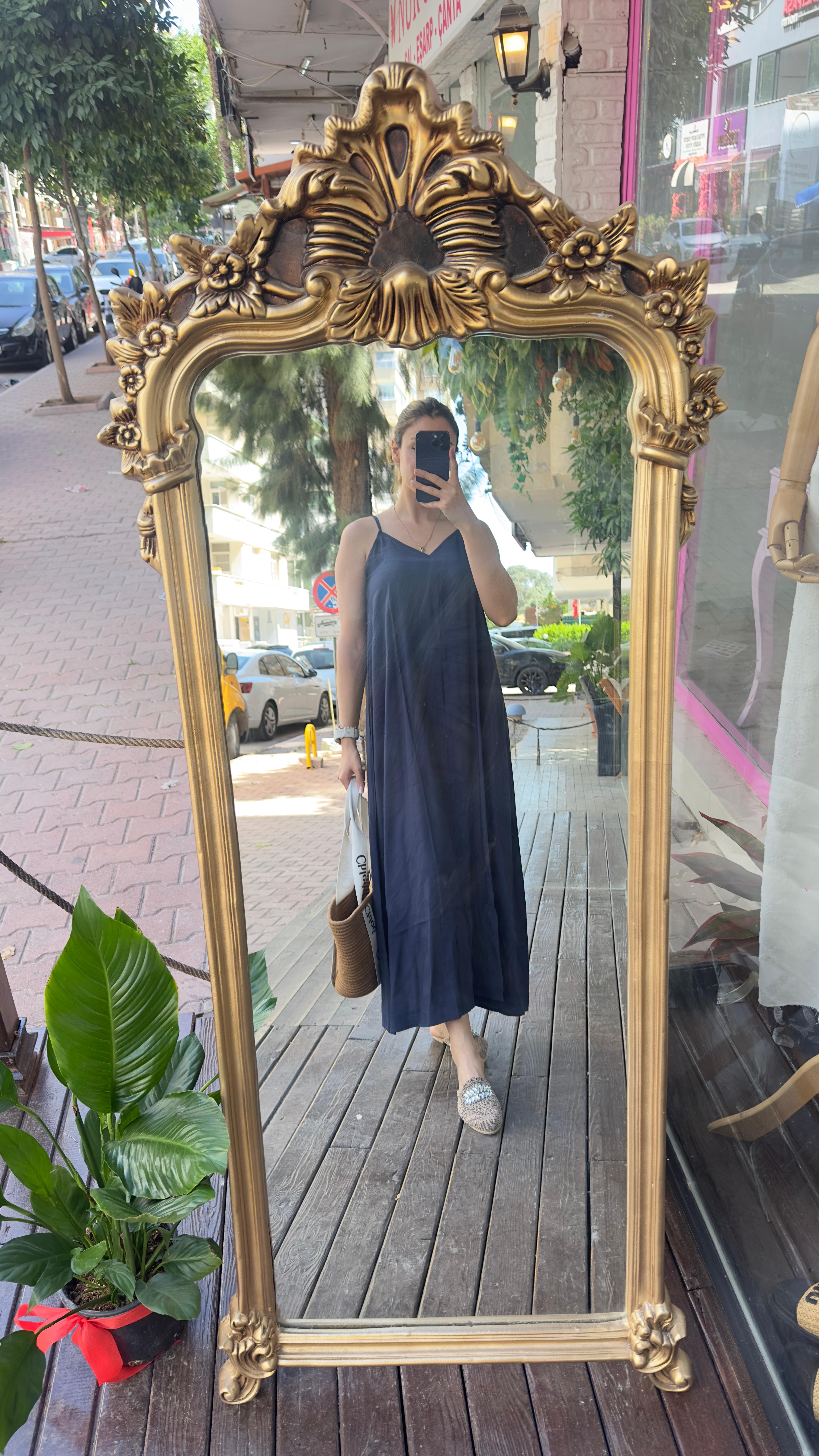 Lacivert İp Askılı Elbise 