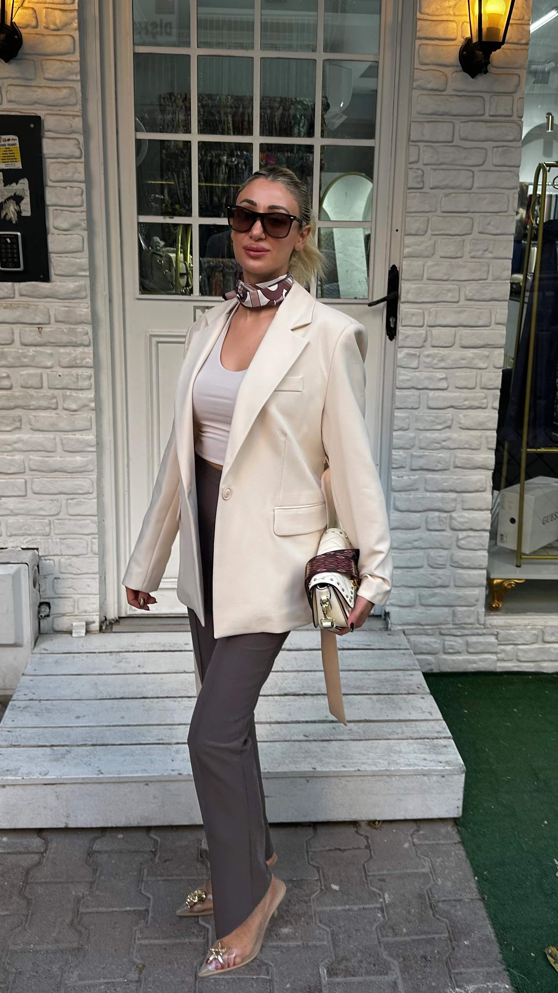 Krem Rengi Blazer Ceket 