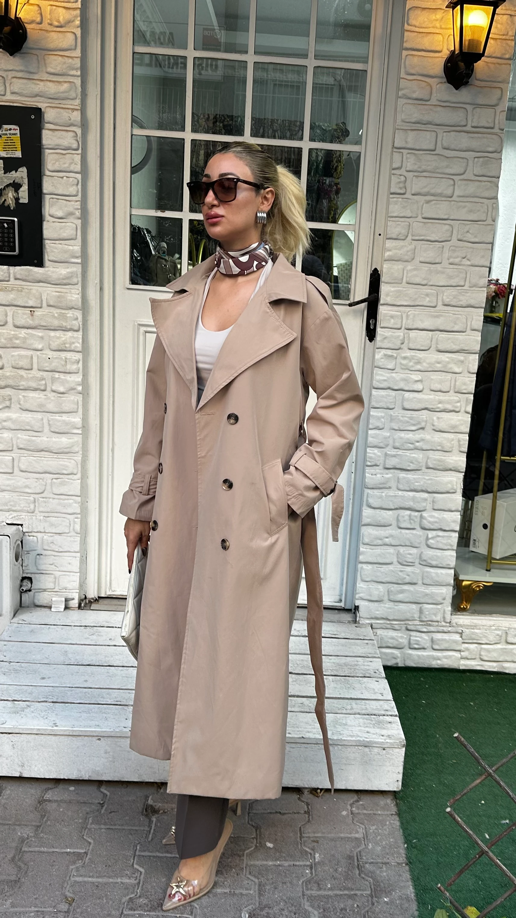 Bej Maksi Boy Trençkot 