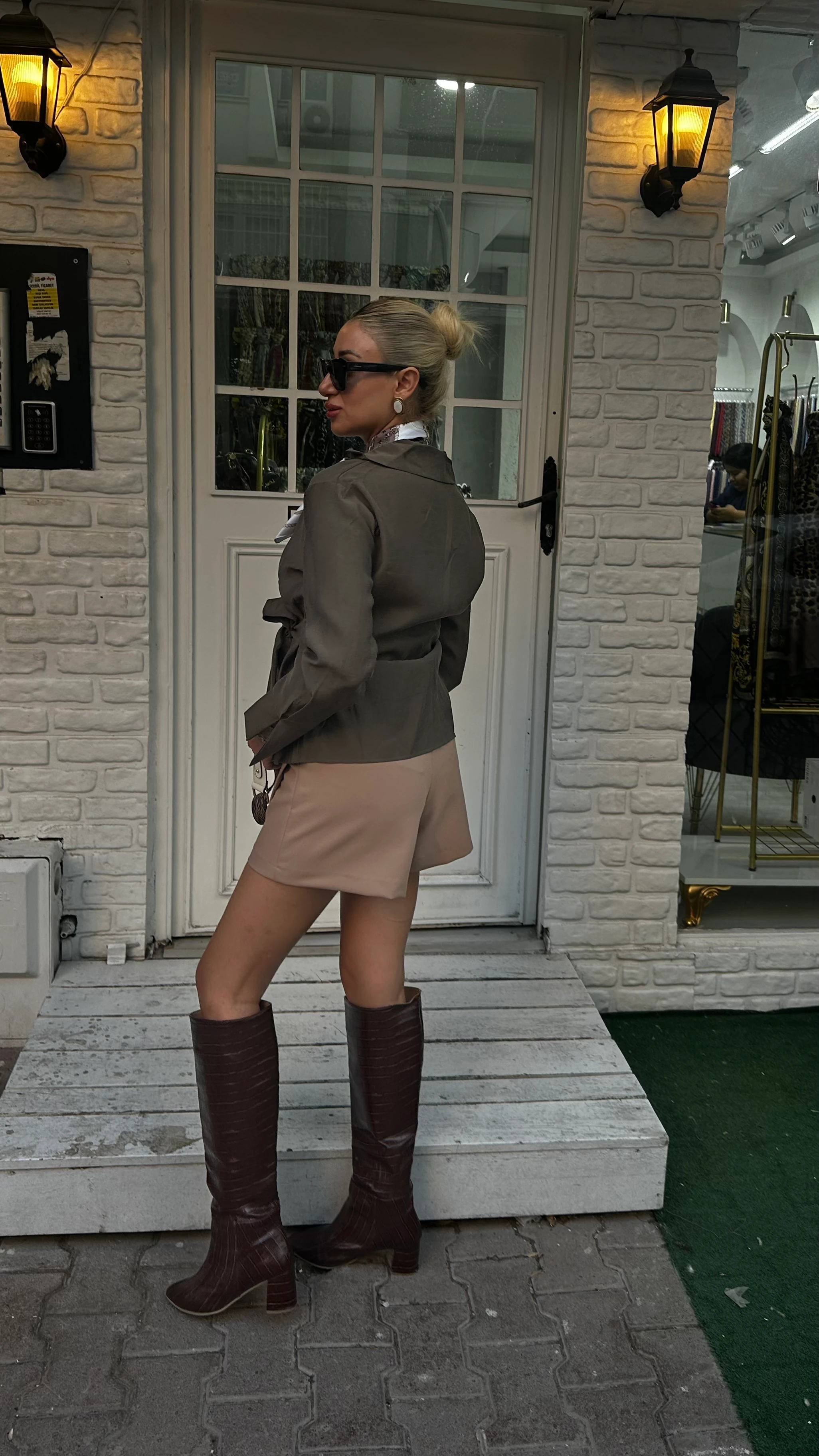 Haki Kruvaze Bağlamalı Gömlek 