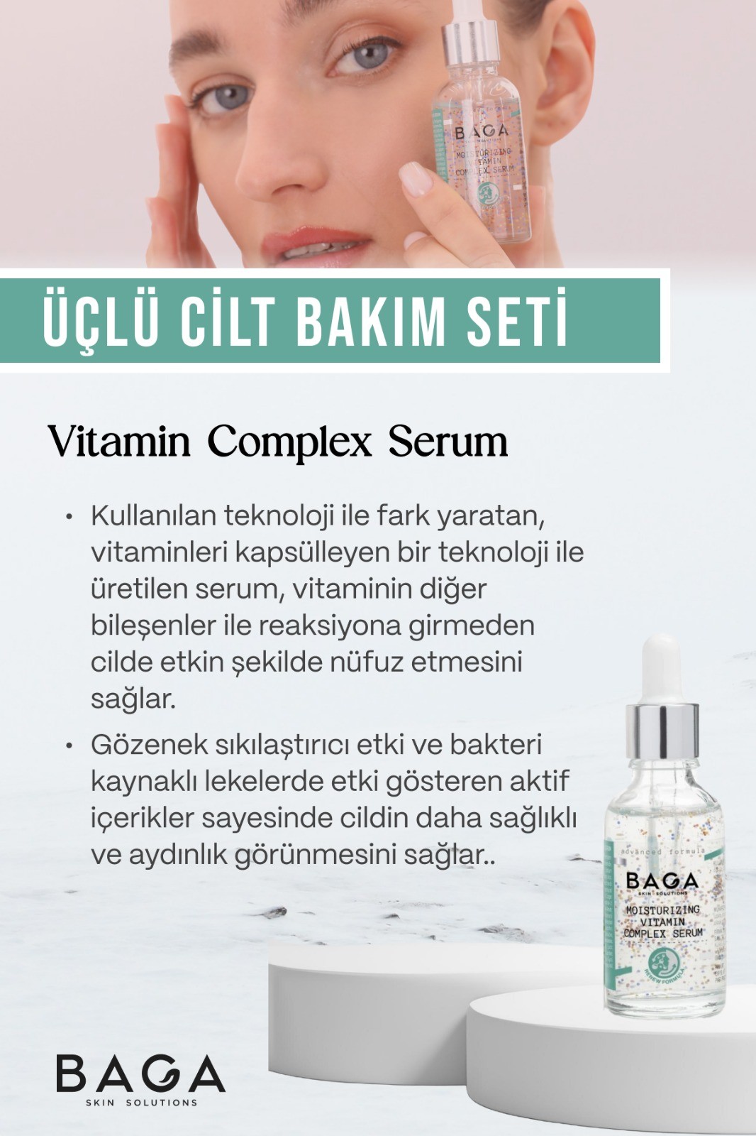Baga BB Krem Medium & Vitamin Kompleks Krem & Vitamin Kompleks Serum Üçlü Cilt Bakım Seti