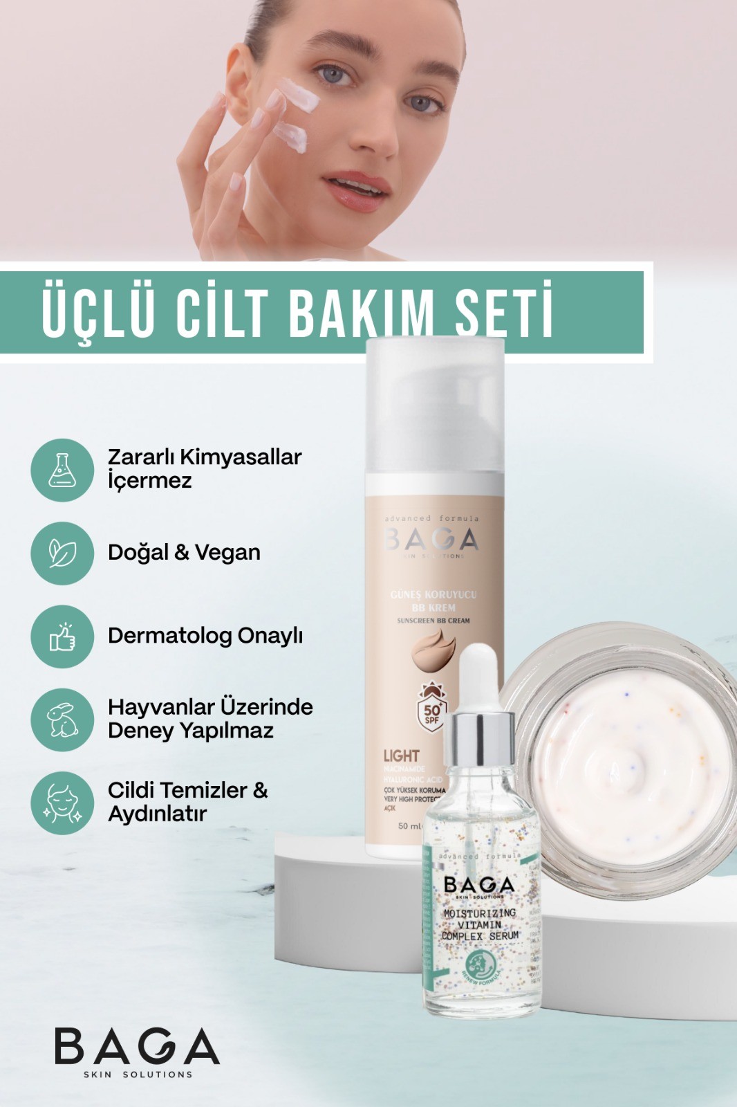 Baga BB Krem Light & Vitamin Kompleks Krem & Vitamin Kompleks Serum Üçlü Cilt Bakım Seti