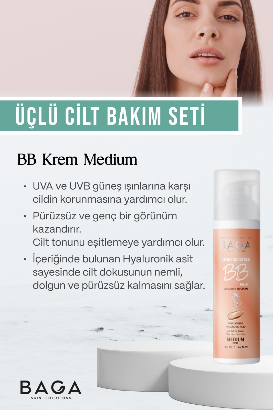 Baga BB Krem Medium & Vitamin Kompleks Krem & Vitamin Kompleks Serum Üçlü Cilt Bakım Seti