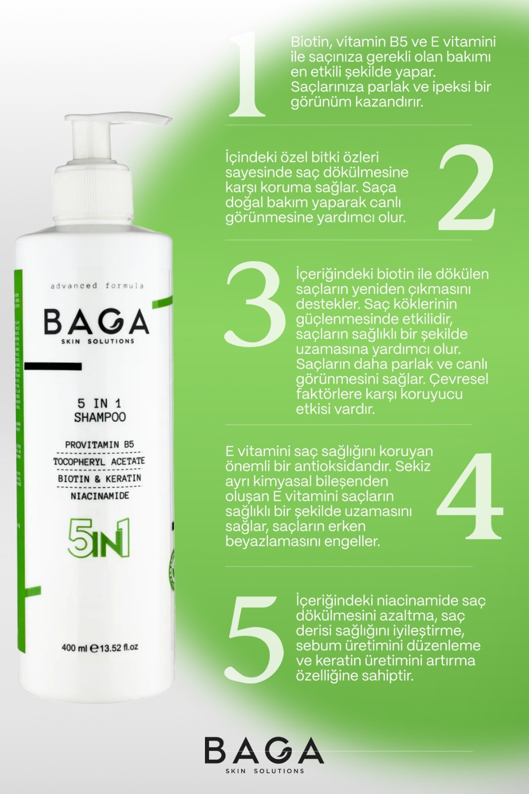 5'İN 1 Arada Şampuan (Biotin + Provitamin B5 % E vitamini)