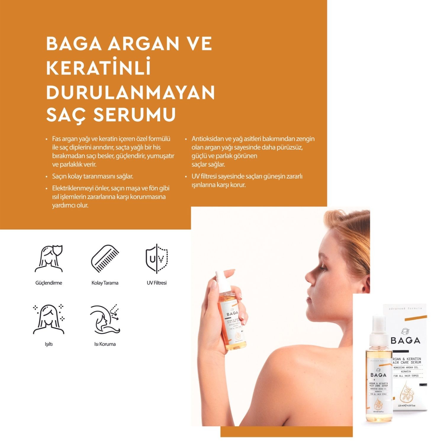 Argan ve Keratinli Durulanmayan Saç Serumu