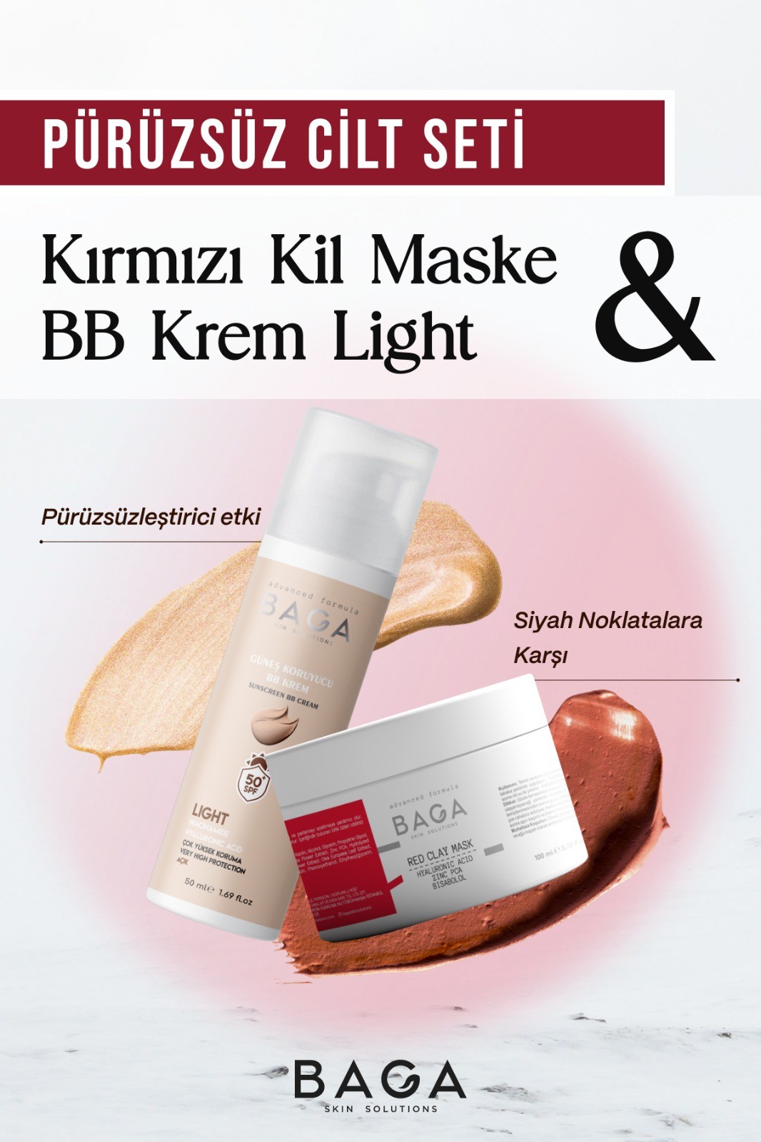 Baga Kırmızı Kil Maske & BB Krem Light İkili Set