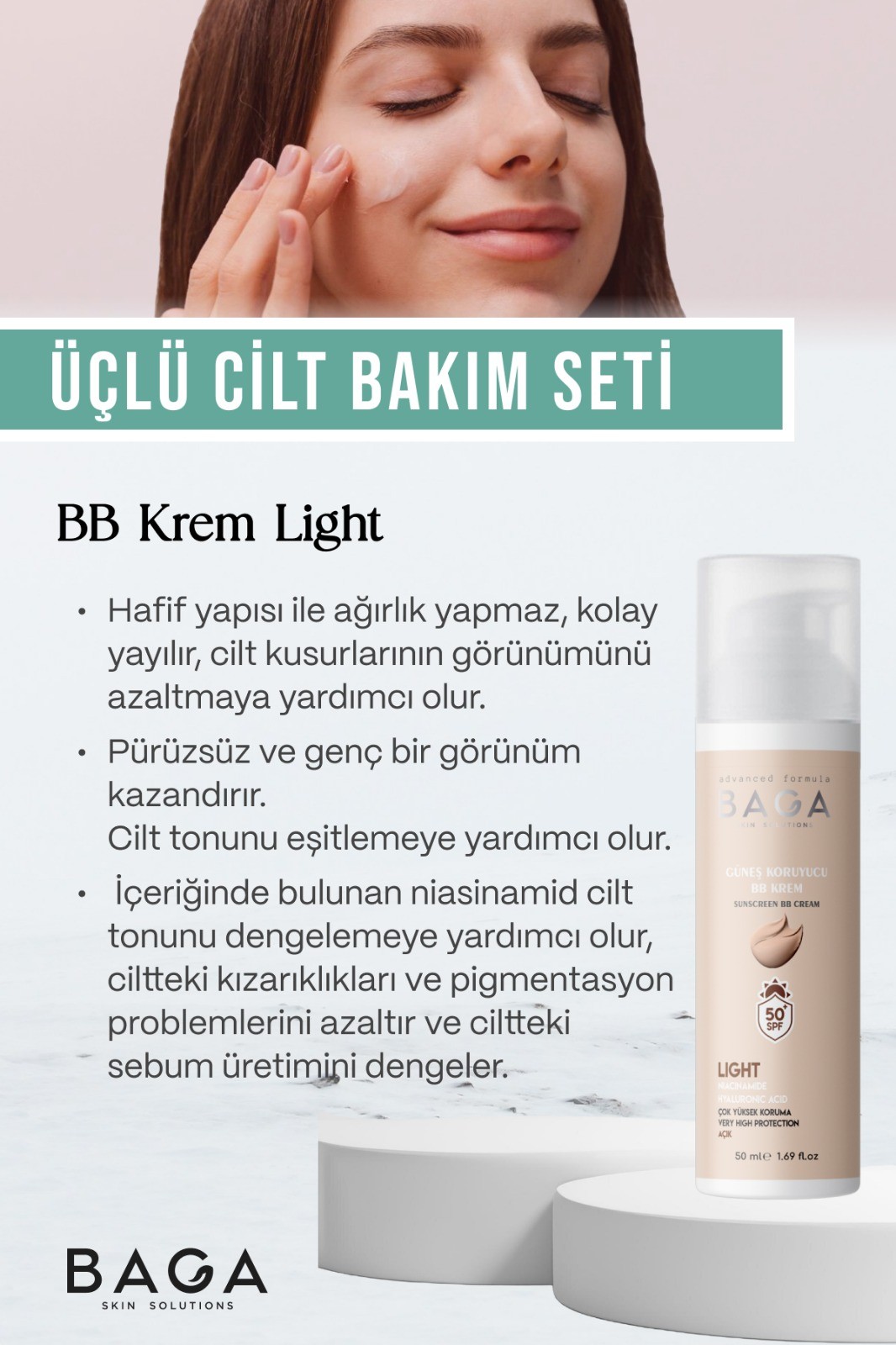 Baga BB Krem Light & Vitamin Kompleks Krem & Vitamin Kompleks Serum Üçlü Cilt Bakım Seti