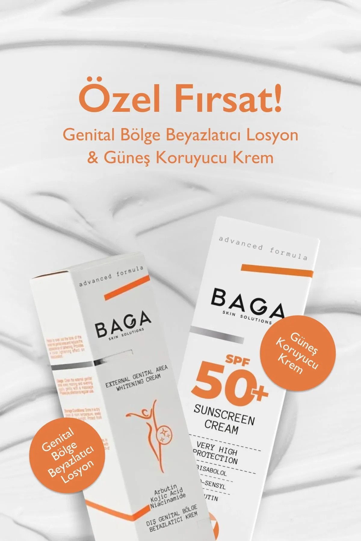 Baga Genital bölge beyazlatıcı&Güneş Koruyucu Krem Set