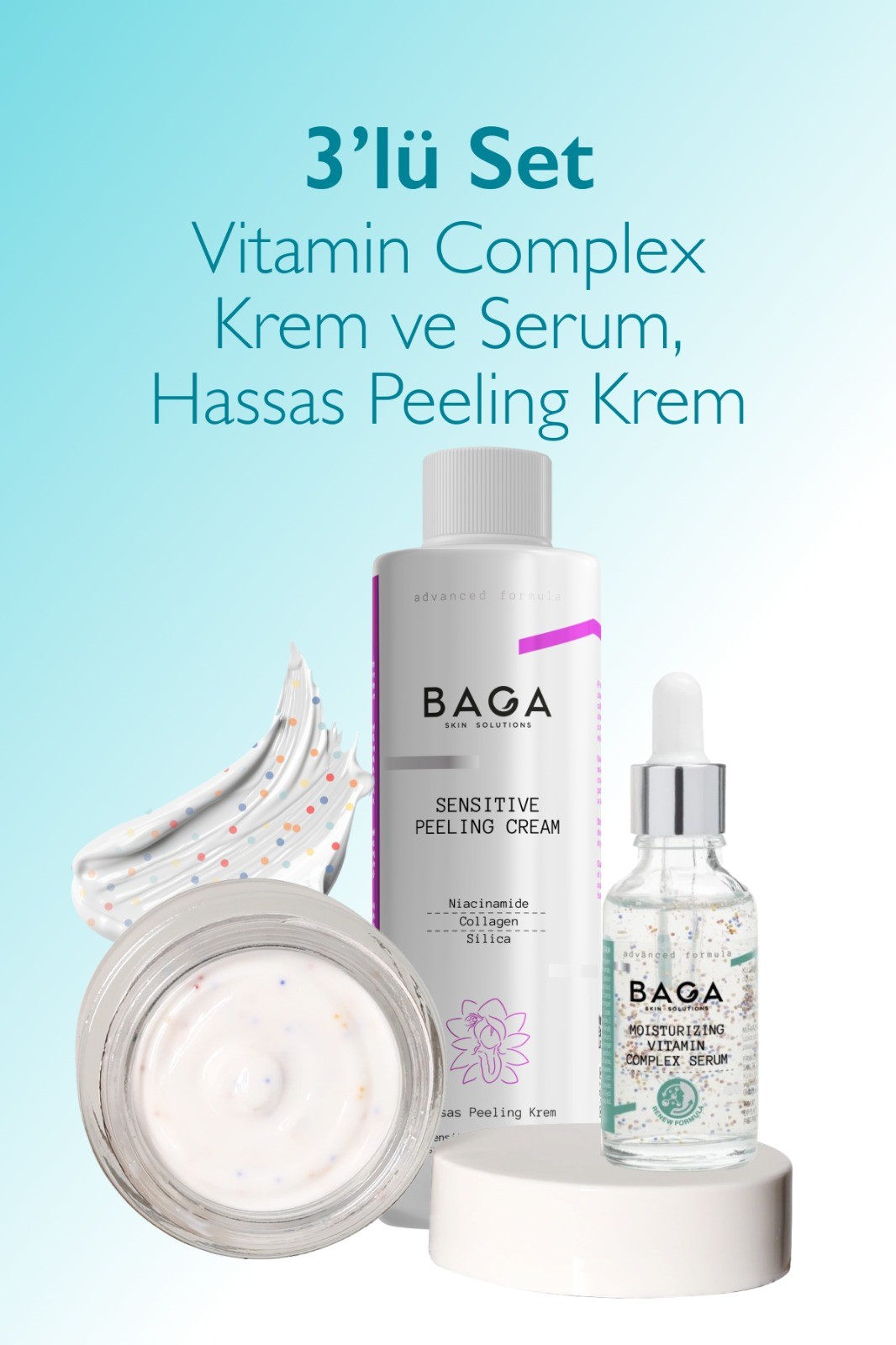 Baga Vitamin Kompleks Krem & Vitamin Kompleks Serum & Hassas Peeling Krem 3'lü Set