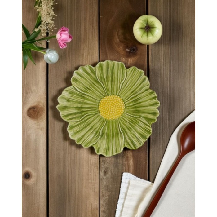 Bordallo Pinheiro-Maria Flor Yeşil Papatya Pasta Servis 23cm 0 image