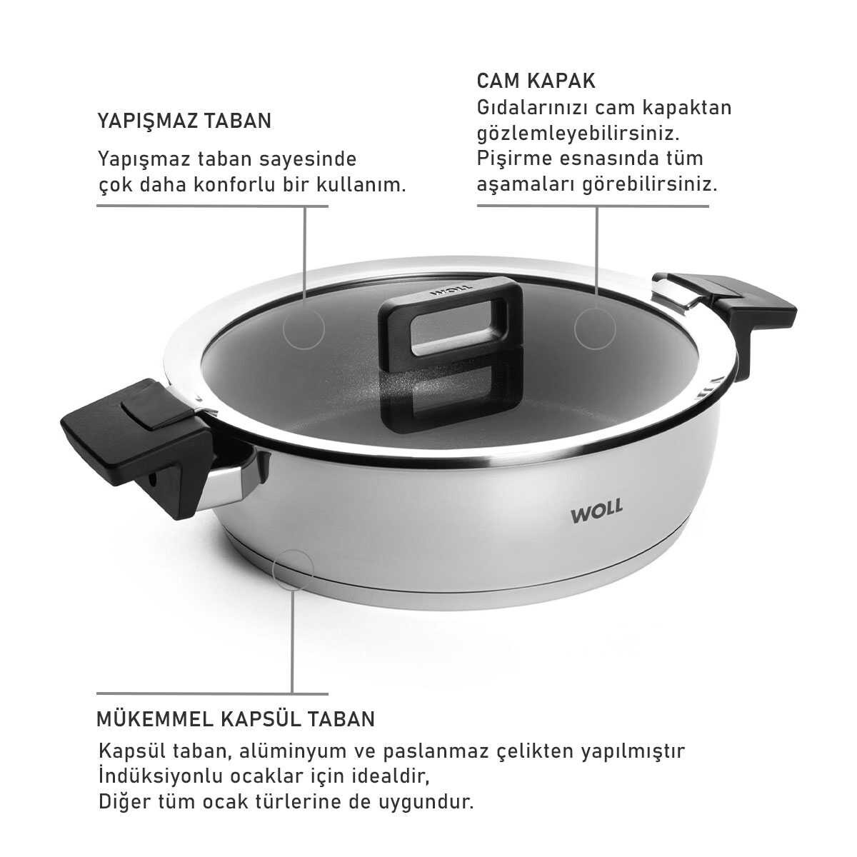 WOLL CONCEPT ÇELİK SIĞ TENCERE 28CM D-828NC 0 image