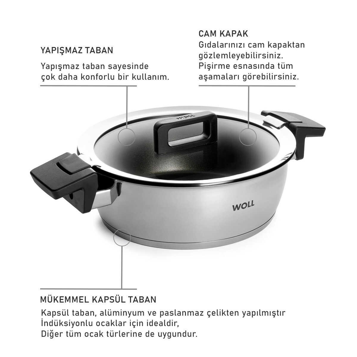 WOLL CONCEPT ÇELİK SIĞ TENCERE 24CM D-WOLL824NC 0 image