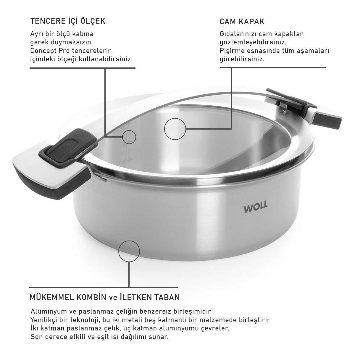 WOLL CONCEPT PRO ÇELİK SIĞ TENCERE 24CM D-WOLL824CO 0 image