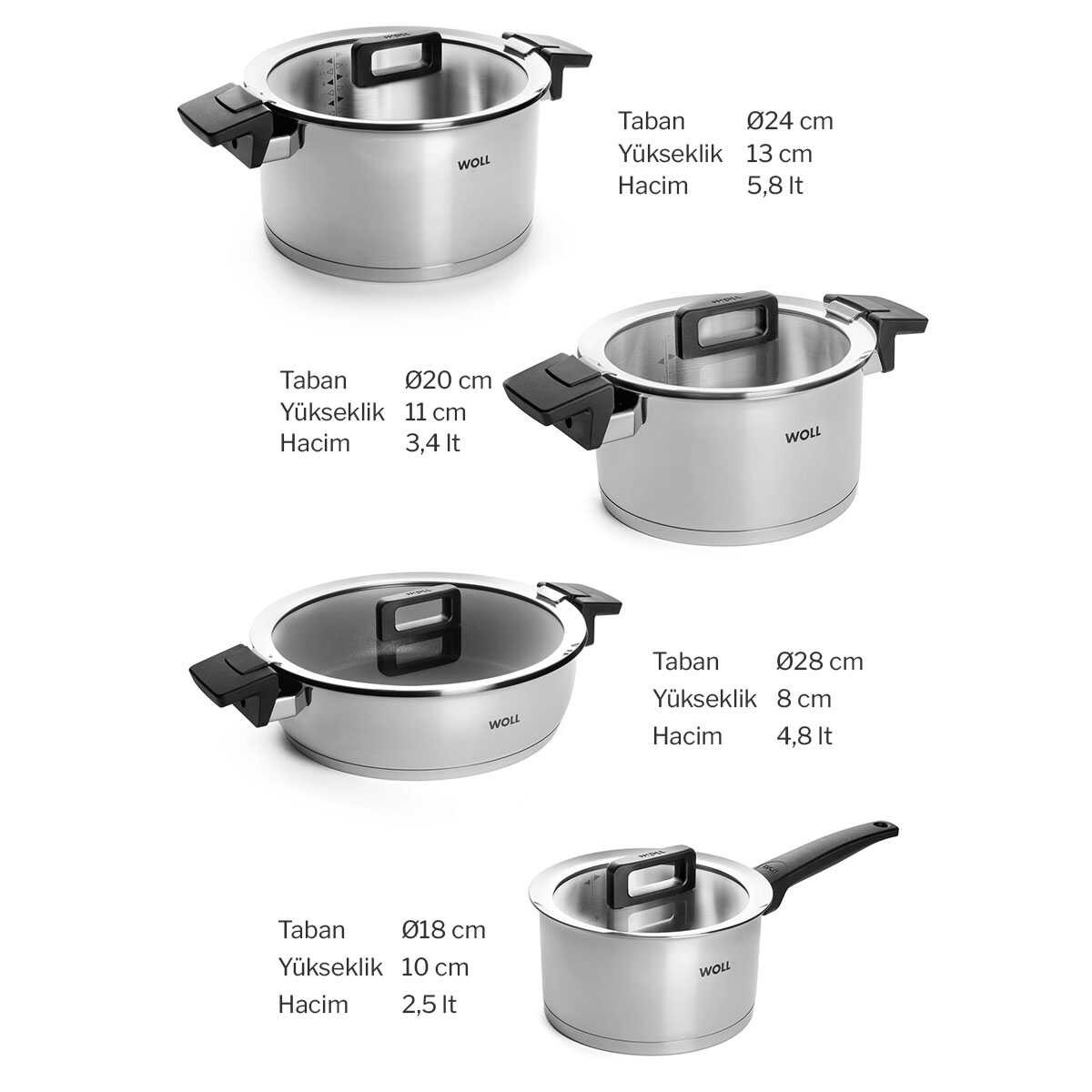 WOLL CONCEPT ÇELİK TENCERE SETİ 8 PRÇ D-WOLLNCSET001 0 image