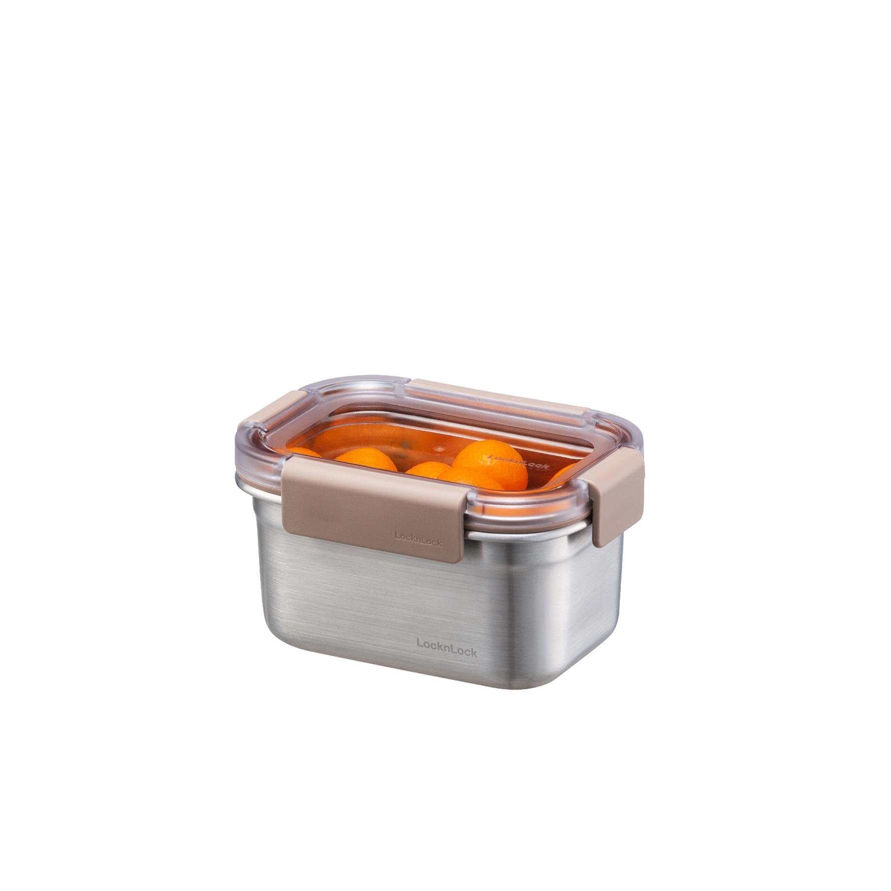 LocknLock Paslanmaz Çelik Fırın & Saklama Kabı Dörtgen Kilitli 520 ml - Kahverengi(LST602) 0 image