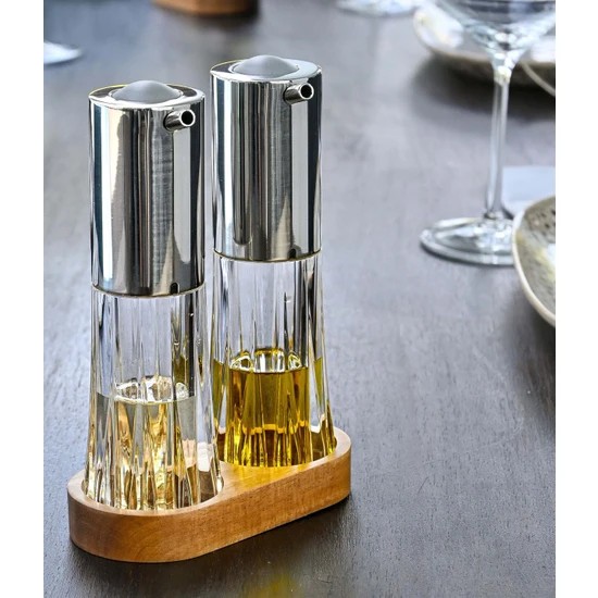 Adhoc Menage Crystal Yağdanlık Set 2p Ahşap Tepsi 18C BE42 0 image