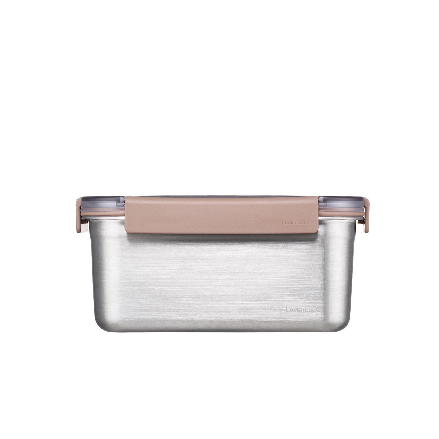LocknLock Paslanmaz Çelik Fırın & Saklama Kabı Kare Kilitli 1.3 Lt ml - Kahverengi(LST605) cover pic