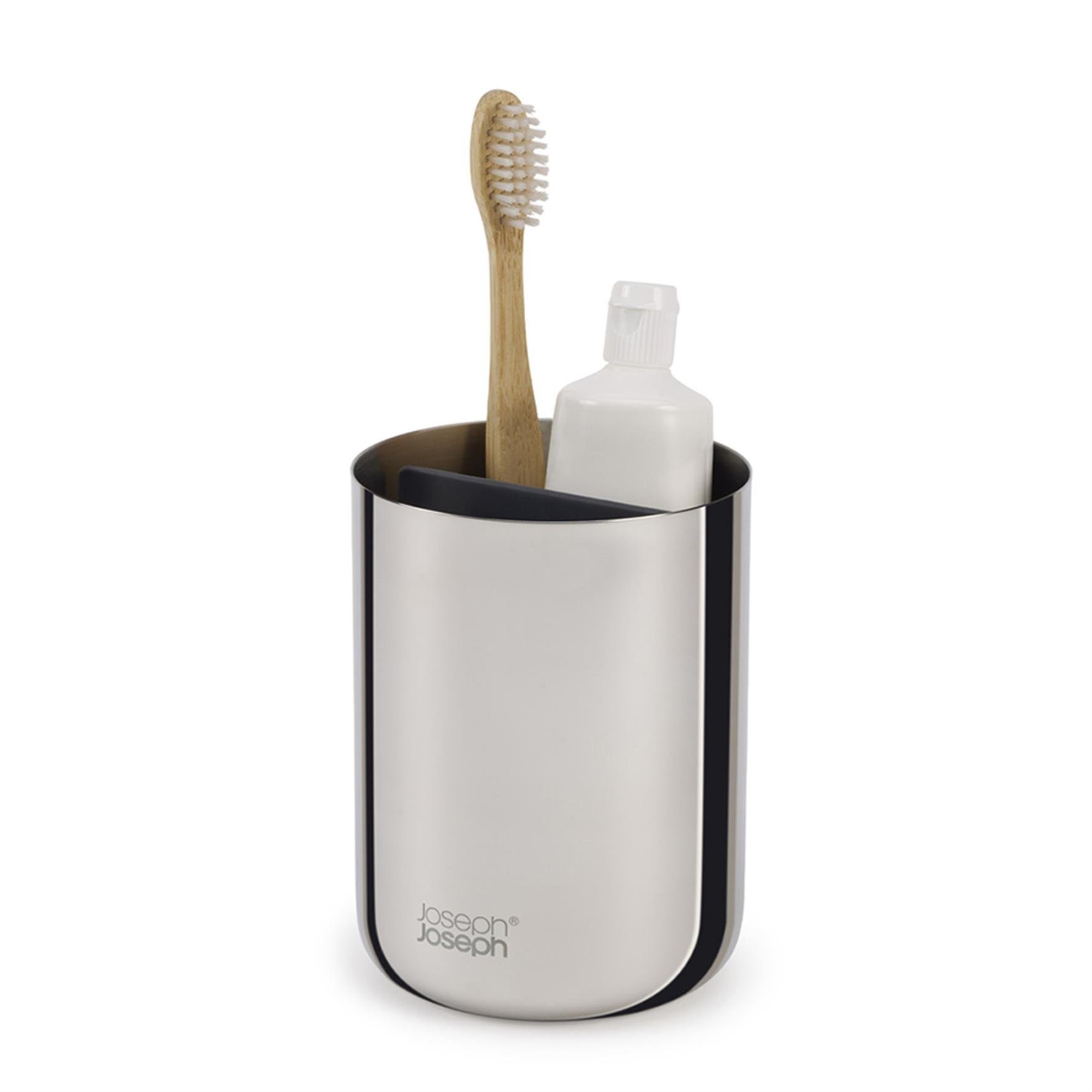 Joseph Joseph EasyStore - Lüks Paslanmaz Çelik Diş Fırçası Tutucu Caddy Banyo Depolama, Standart Çelik cover pic