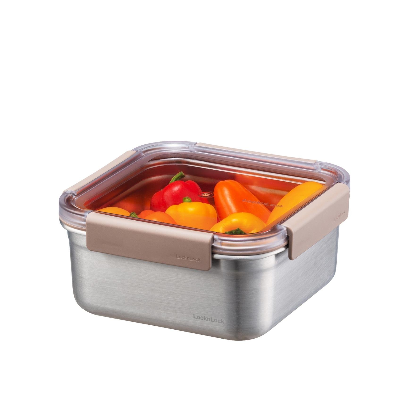 LocknLock Paslanmaz Çelik Fırın & Saklama Kabı Kare Kilitli 1.3 Lt ml - Kahverengi(LST605) 0 image
