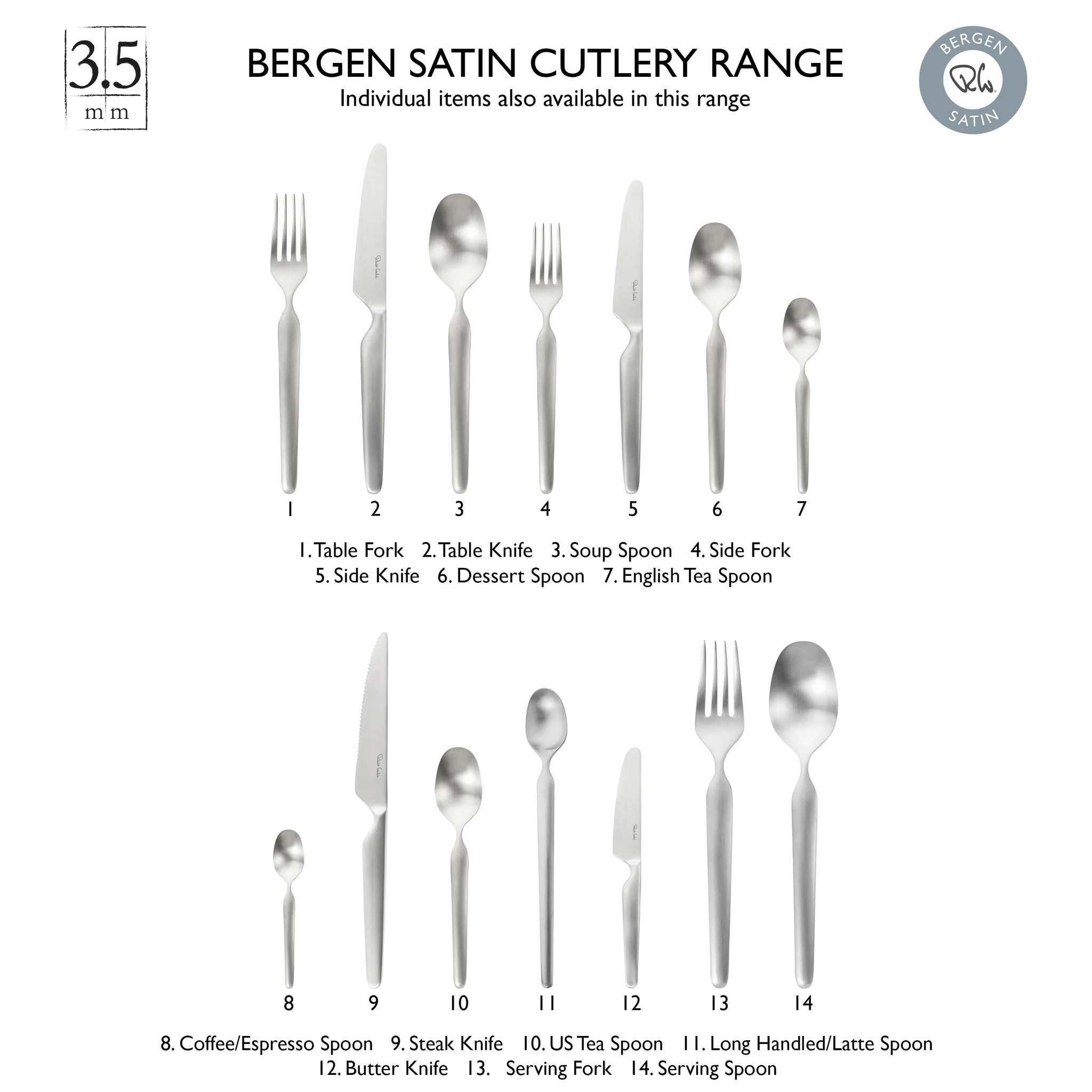 Robert Welch Bergen Satin Çatal Bıçak Takımı, 84 Parça 12 Kişilik BERSA1099V/84 0 image
