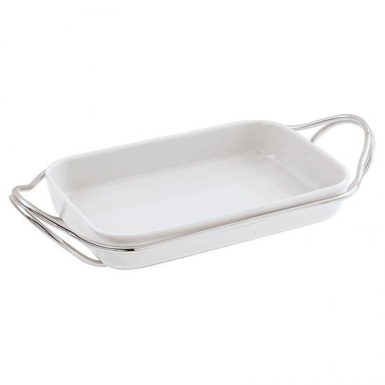 SAMBONET NEW LİVİNG 41*27 CM PASLANMAZ ÇELİK KULPLU DİKDÖRTGEN PORSELEN SERVİS TABAĞI cover pic