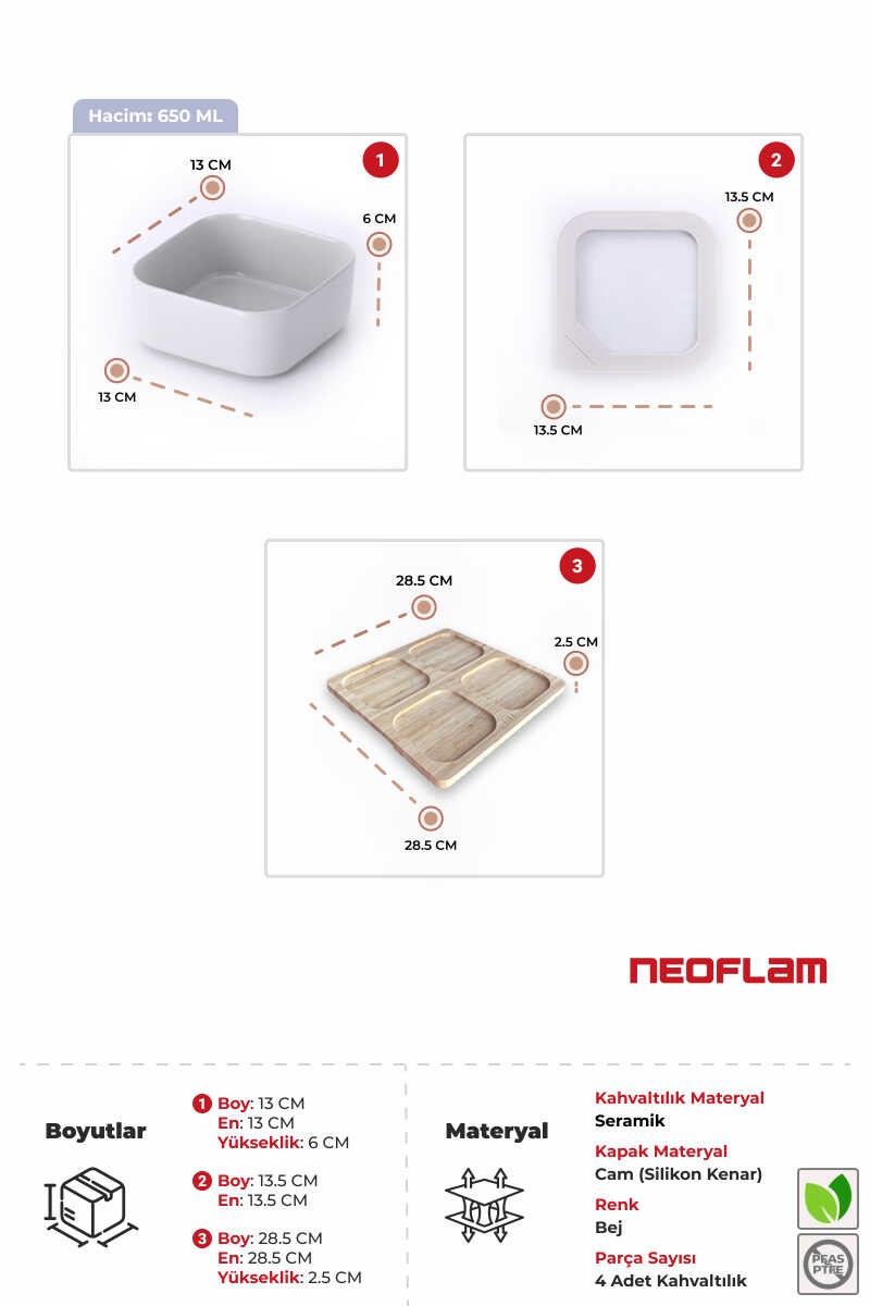 Neoflam Fika One 4'lü Kahvaltı Seti - Bej 0 image
