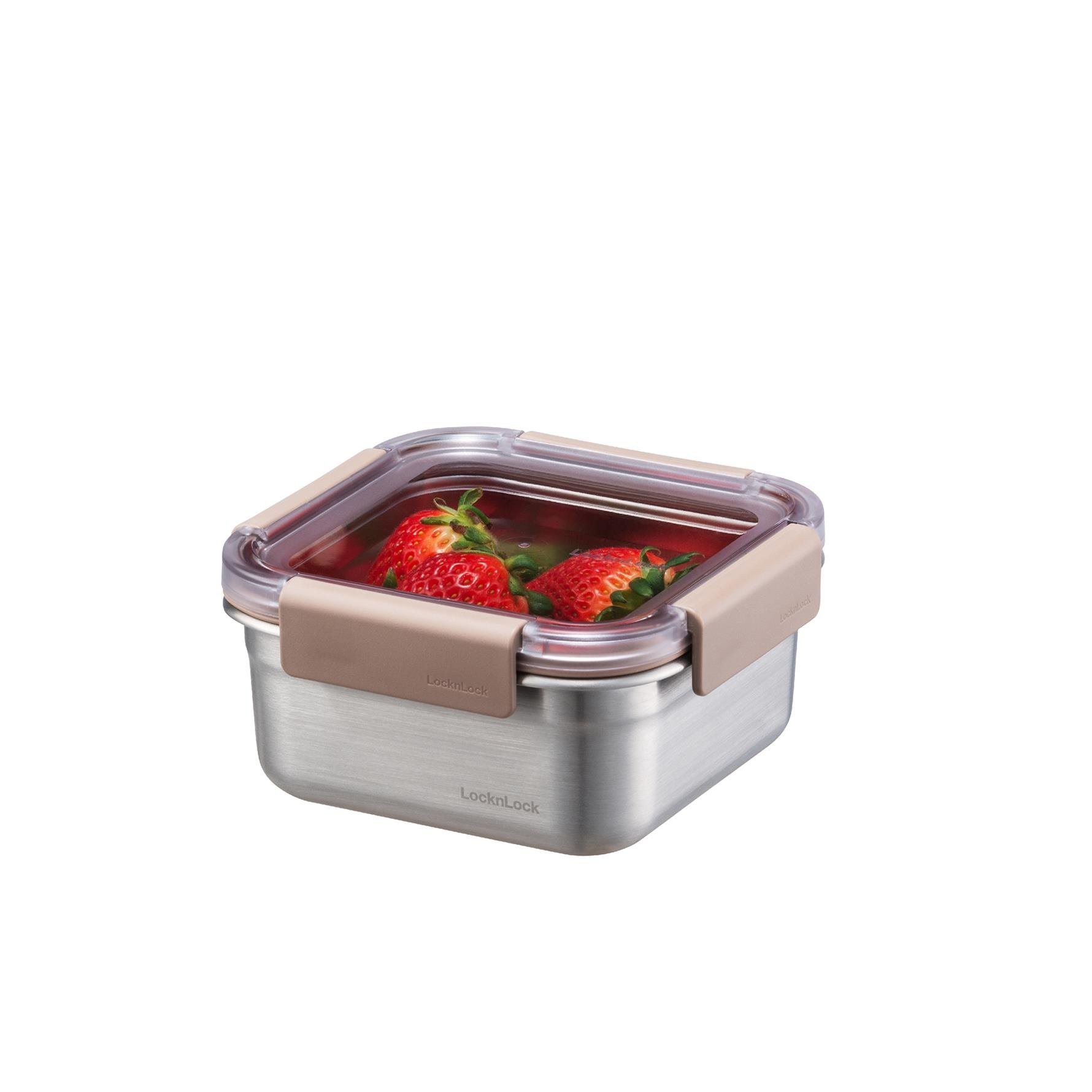 LocknLock Paslanmaz Çelik Fırın & Saklama Kabı Kare Kilitli 700 ml - Kahverengi(LST603) 0 image