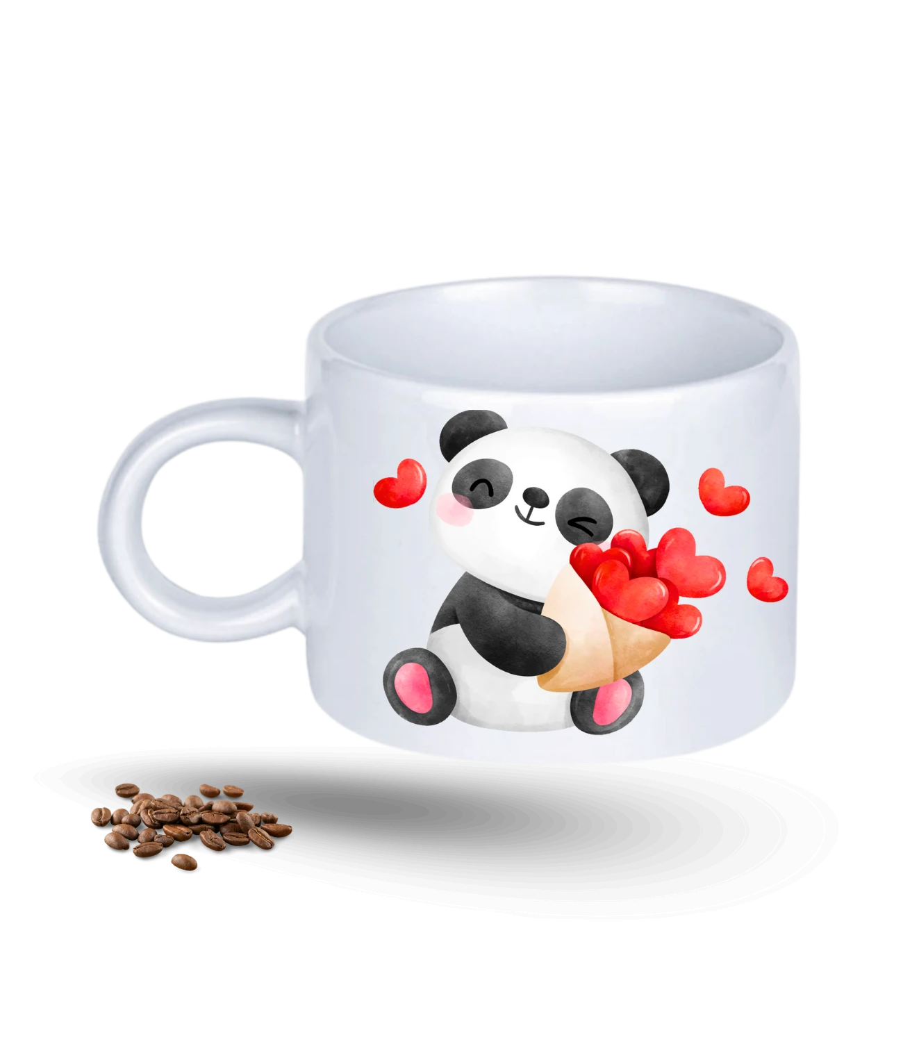 Aşk Temalı Kalpli Panda Baskılı Porselen Motto Kupa Bardak