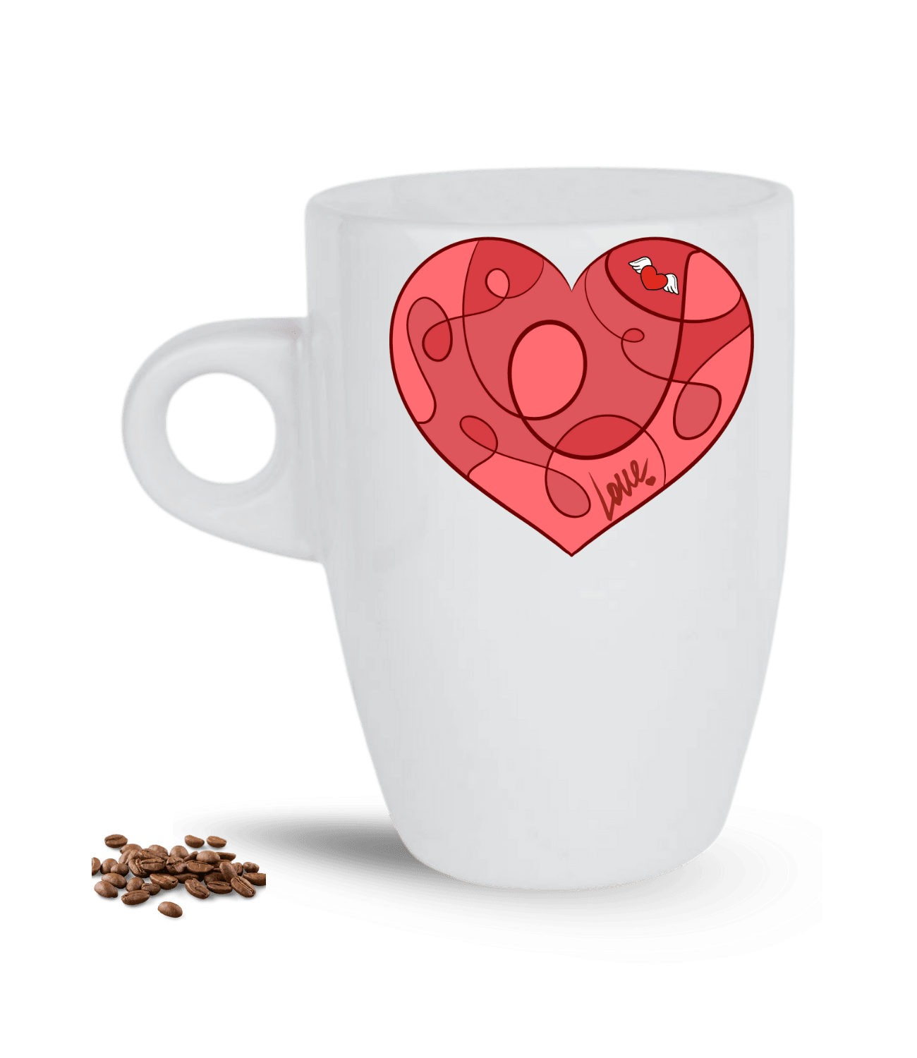 Aşk Temalı Kalpli Love Baskılı Porselen Latte Kupa Bardak