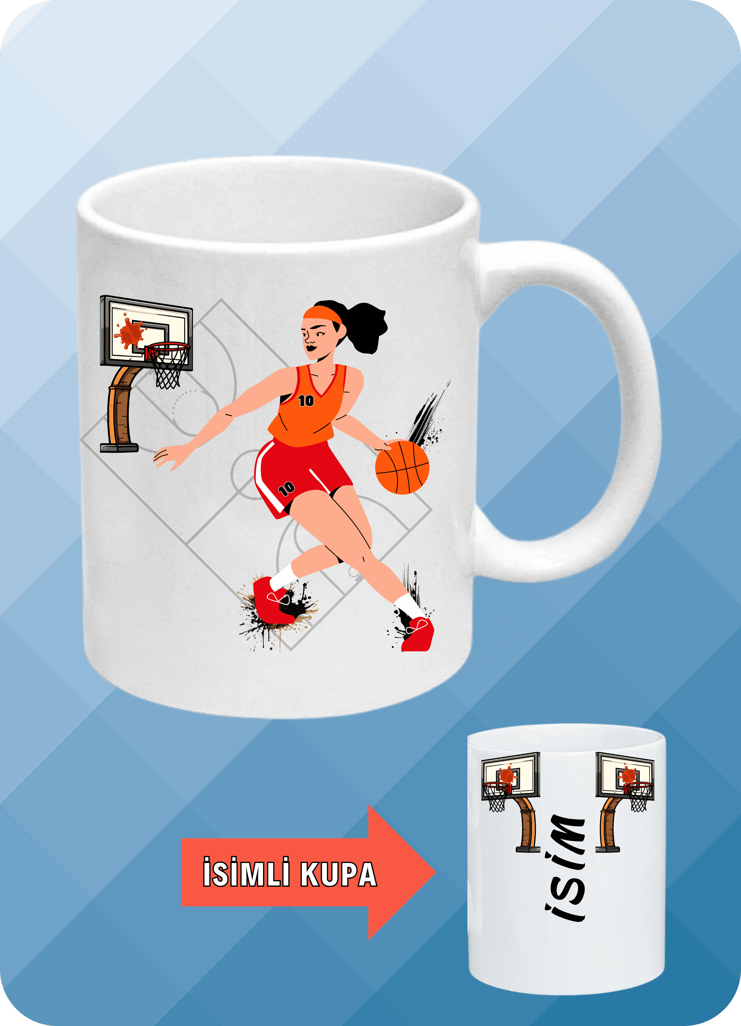 Basketbol Temalı Kadın Basketbolcu Baskılı Basket Sever Kupa Bardak Çay Kahve Fincanı-3