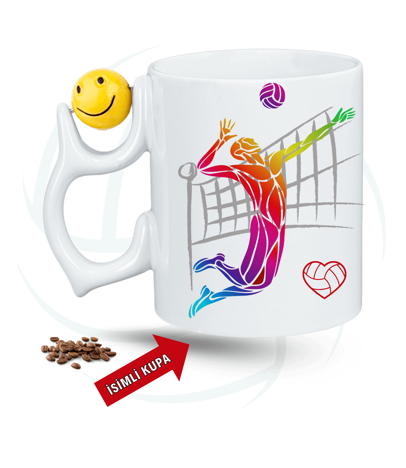 Voleybol Temalı Smaç Erkek Oyuncu Baskı Emoji Kupa + Baskılı Pamuklu Tişört Kombin