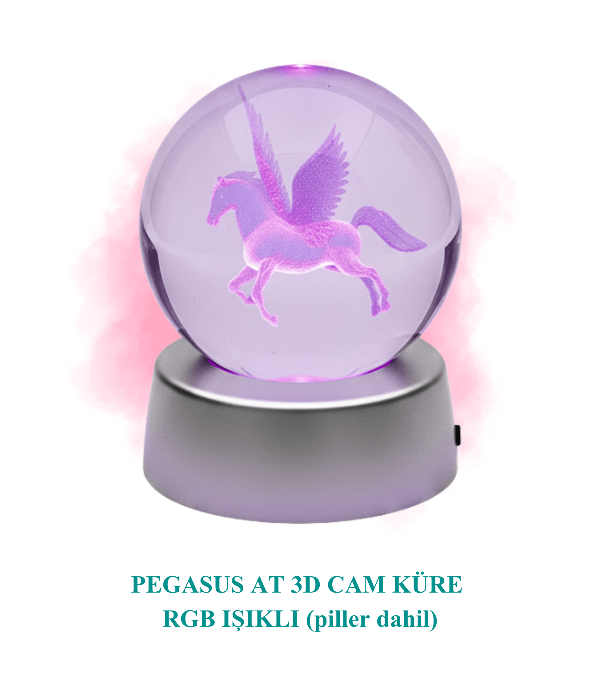 Cam Küre Rgb Işıklı Pegasus At Temalı Renk Değiştiren Standlı Pilli