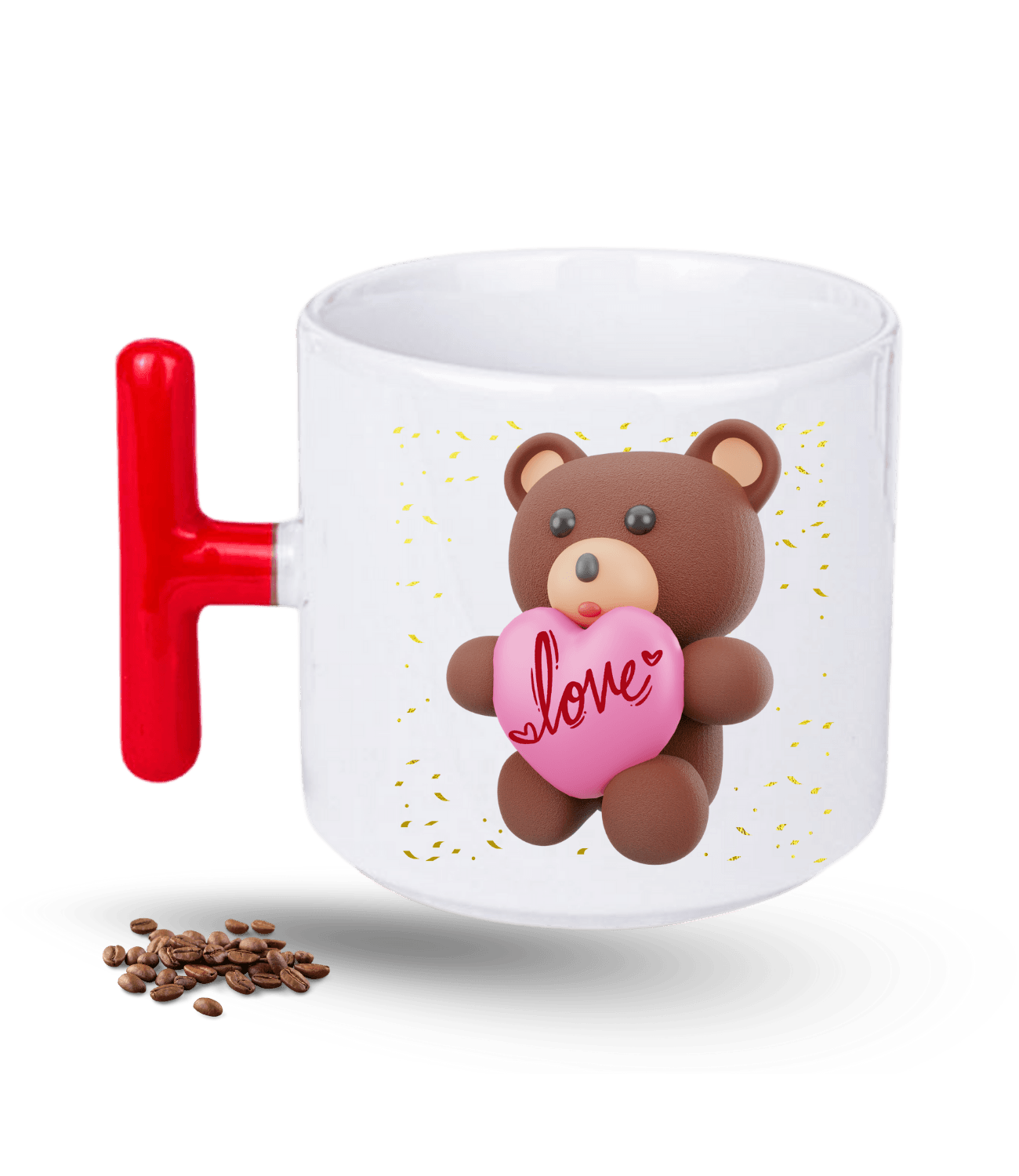 Aşk Temalı Love Ayıcık Baskılı T Saplı Porselen Kupa Bardak