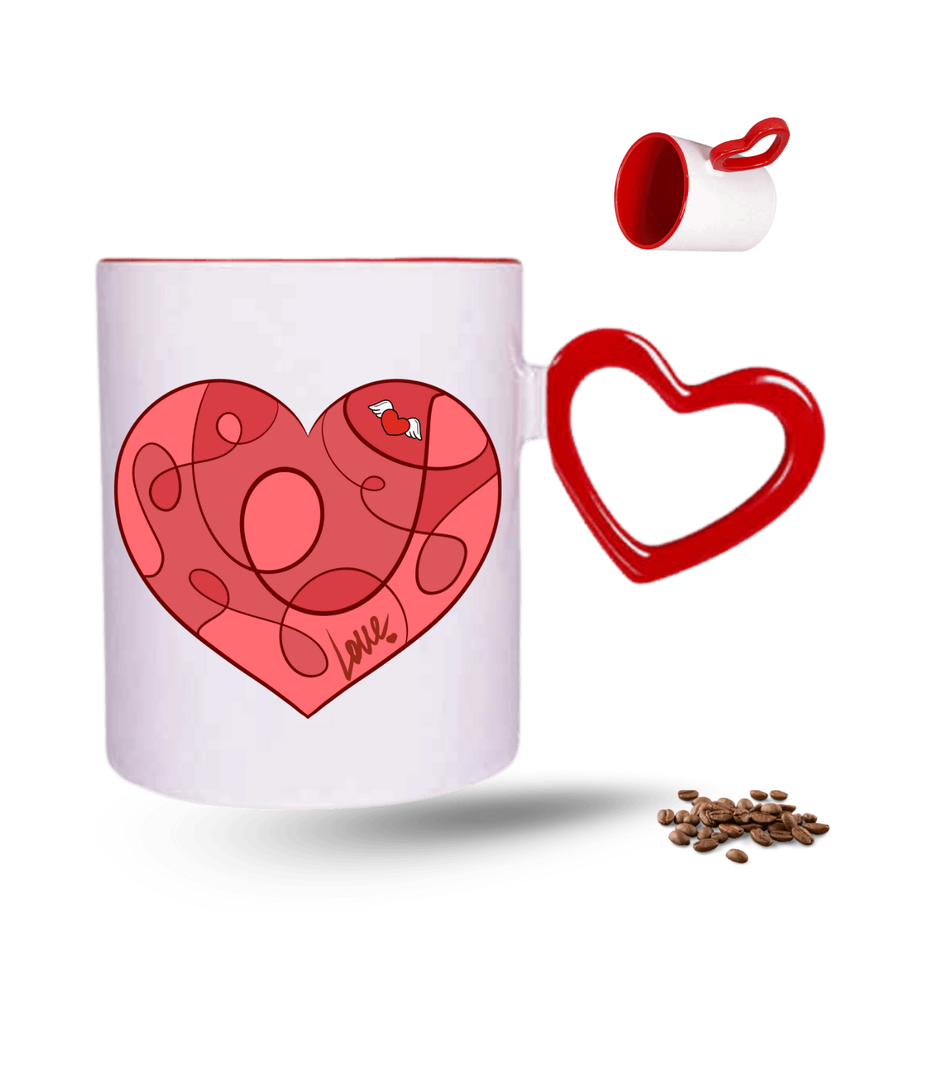 Aşk Temalı Kalpli Love Baskılı Kırmızı Kalpli Porselen Kupa Bardak