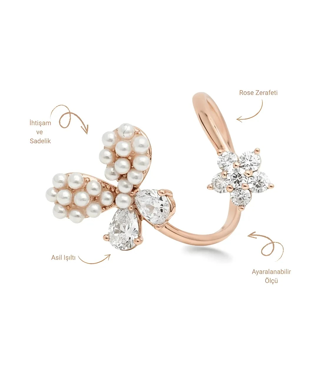 Çiçek Detaylı Rose Altın Kaplama Ayarlanabilir Sarmal Yüzük Xuping