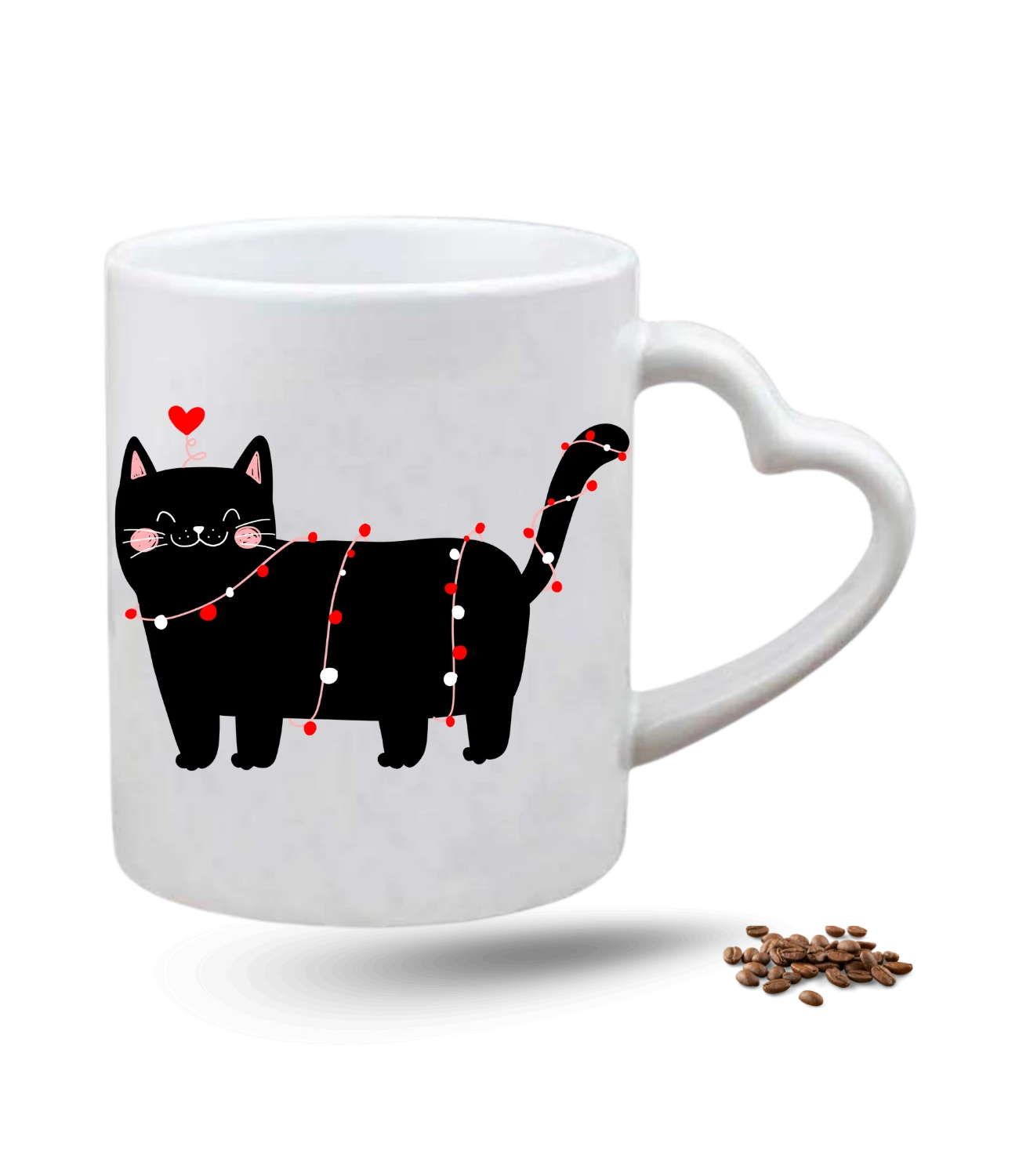 Partici Kedi Temalı Kedi Sever Baskılı Porselen Kalp Kulp Kupa Bardak