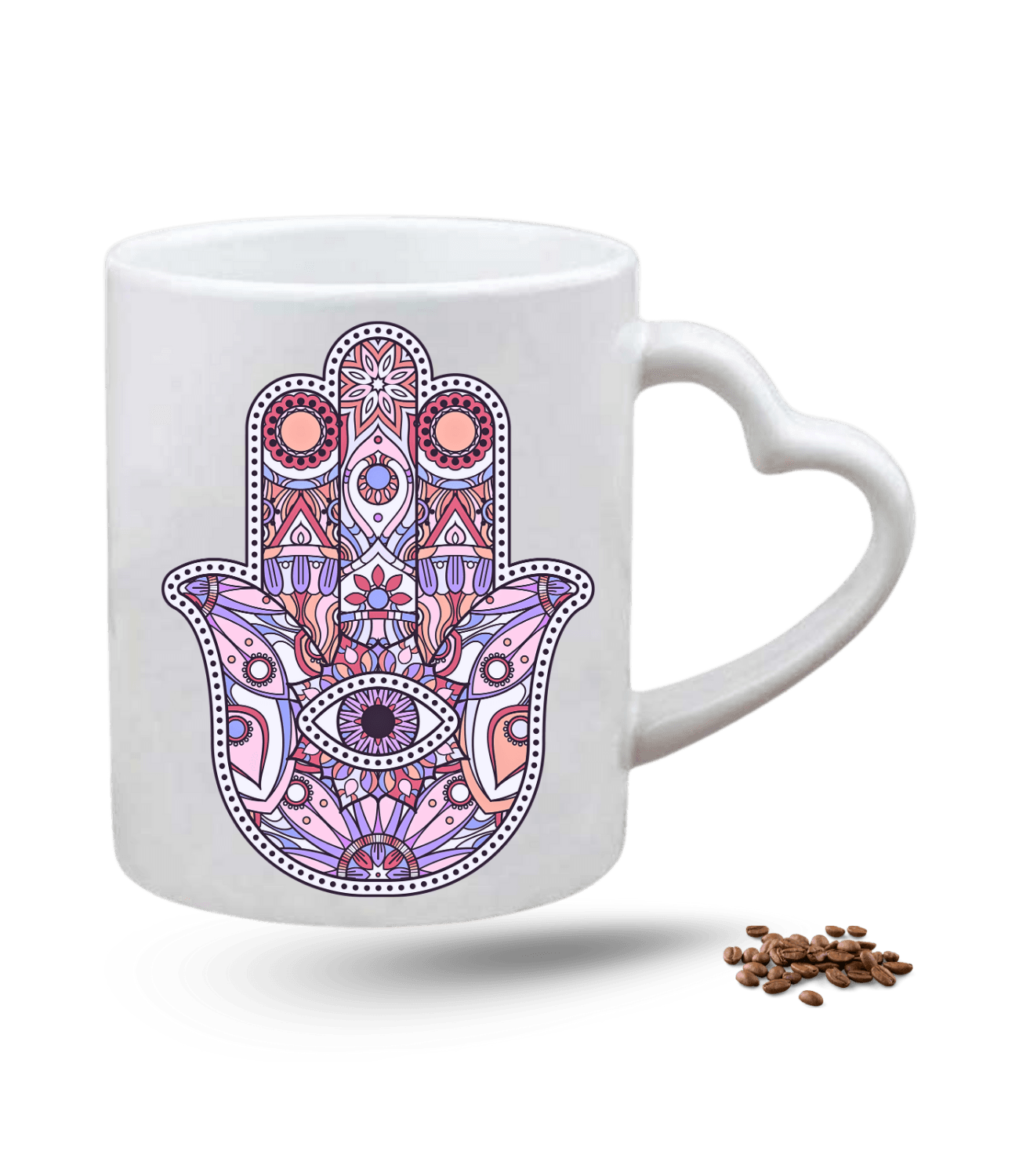 Mandala Temalı Fatma Ana Eli Baskılı Porselen Kalp Kulp Kupa Bardak