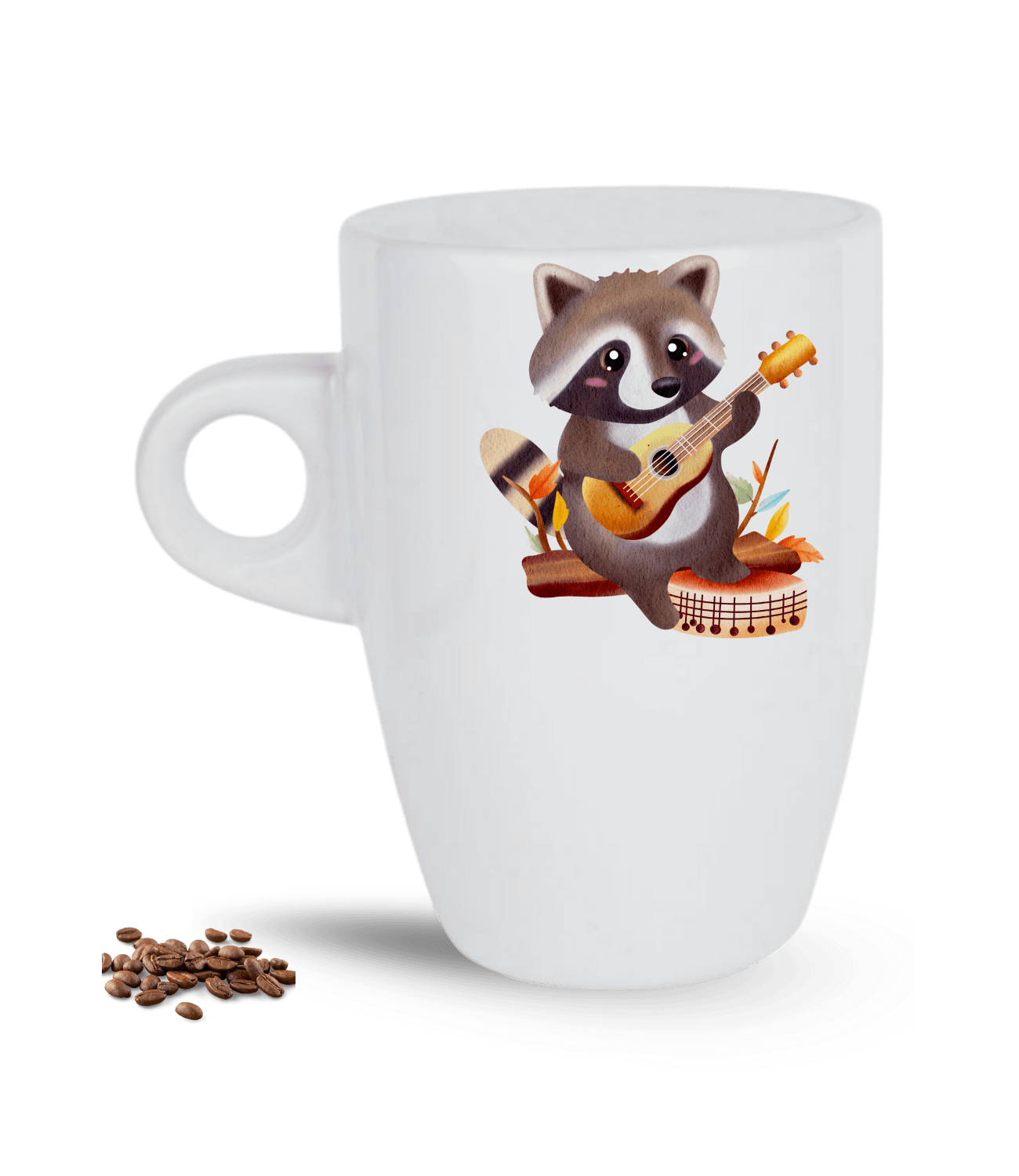 Gitar Çalan Cute Rakun Baskılı Porselen Latte Kupa Bardak