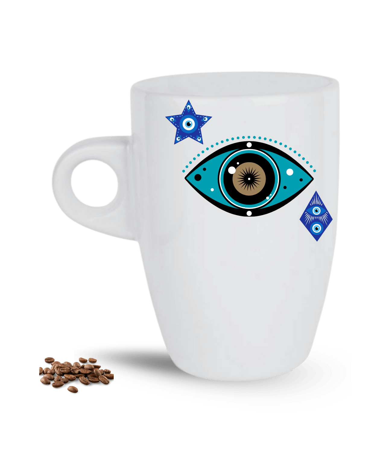Mandala Temalı Nazarlık Göz Baskılı Porselen Latte Kupa Bardak