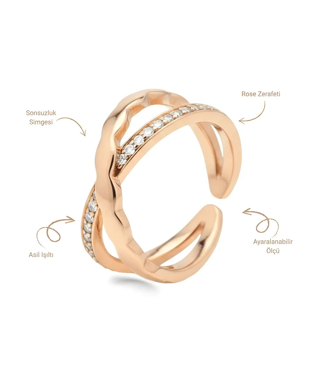 Sonsuzluk Temalı Rose Altın Kaplama Ayarlanabilir Yüzük Xuping