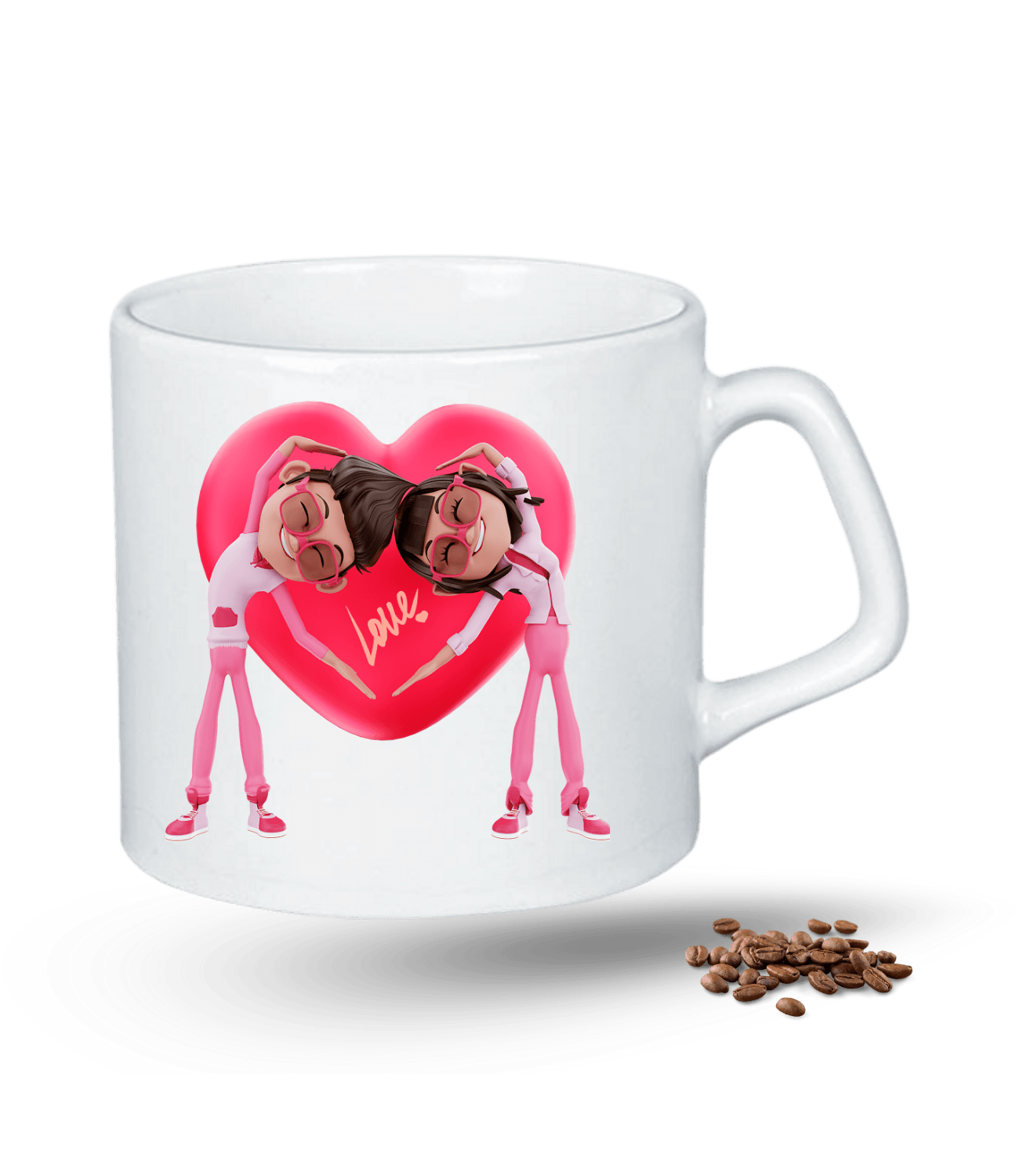 Aşk Temalı Sevgililer Love Kalp Baskılı Porselen Afilli Kupa Bardak