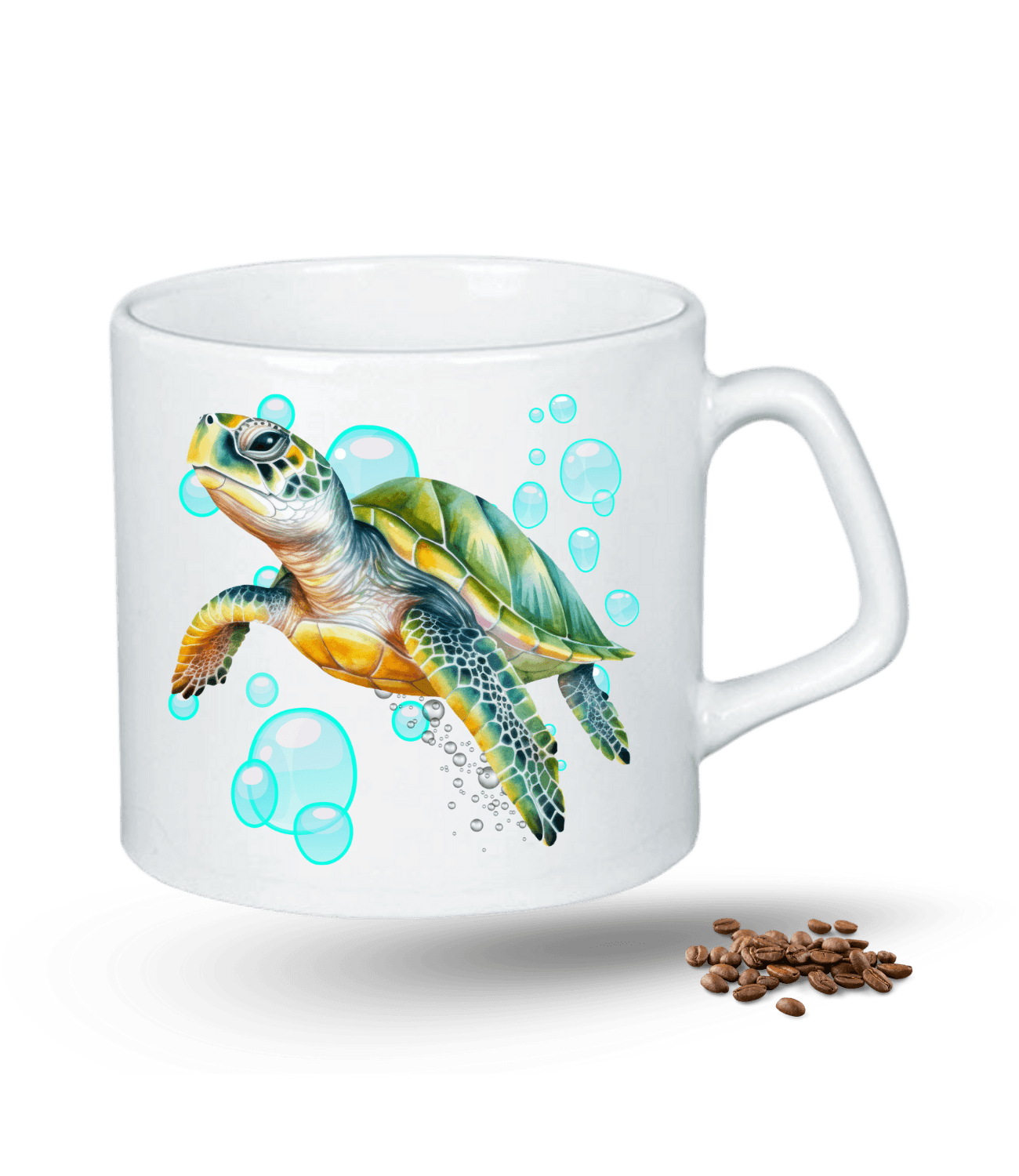 Caretta Su Kaplumbağa Baskılı Porselen Afilli Kupa Bardak