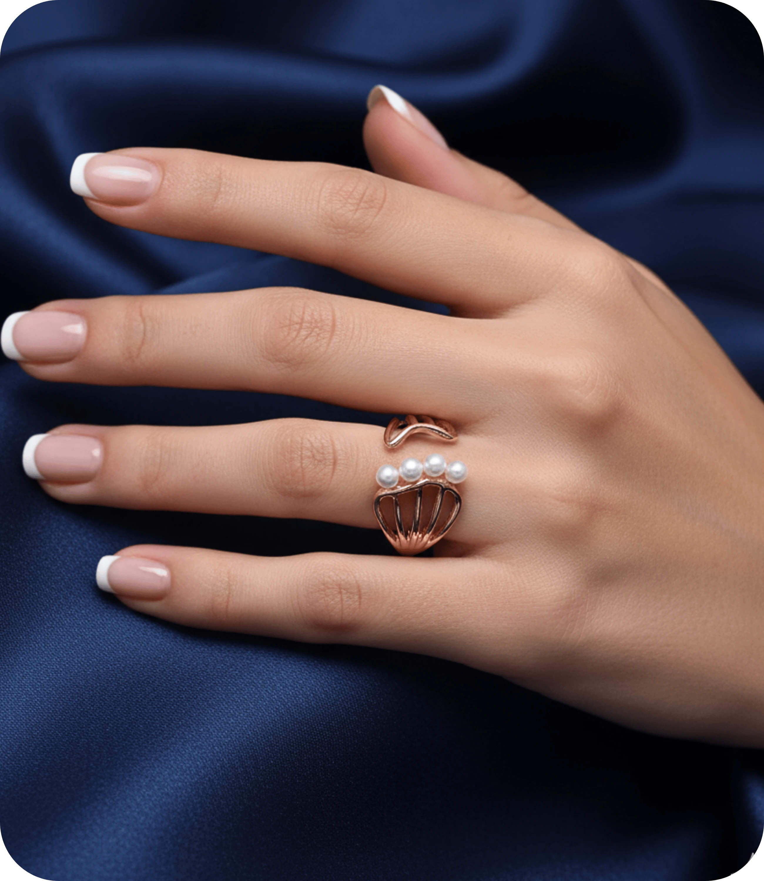 Minimal İnci Detaylı Yaprak Rose Altın Kaplama Ayarlanabilir Yüzük Xuping