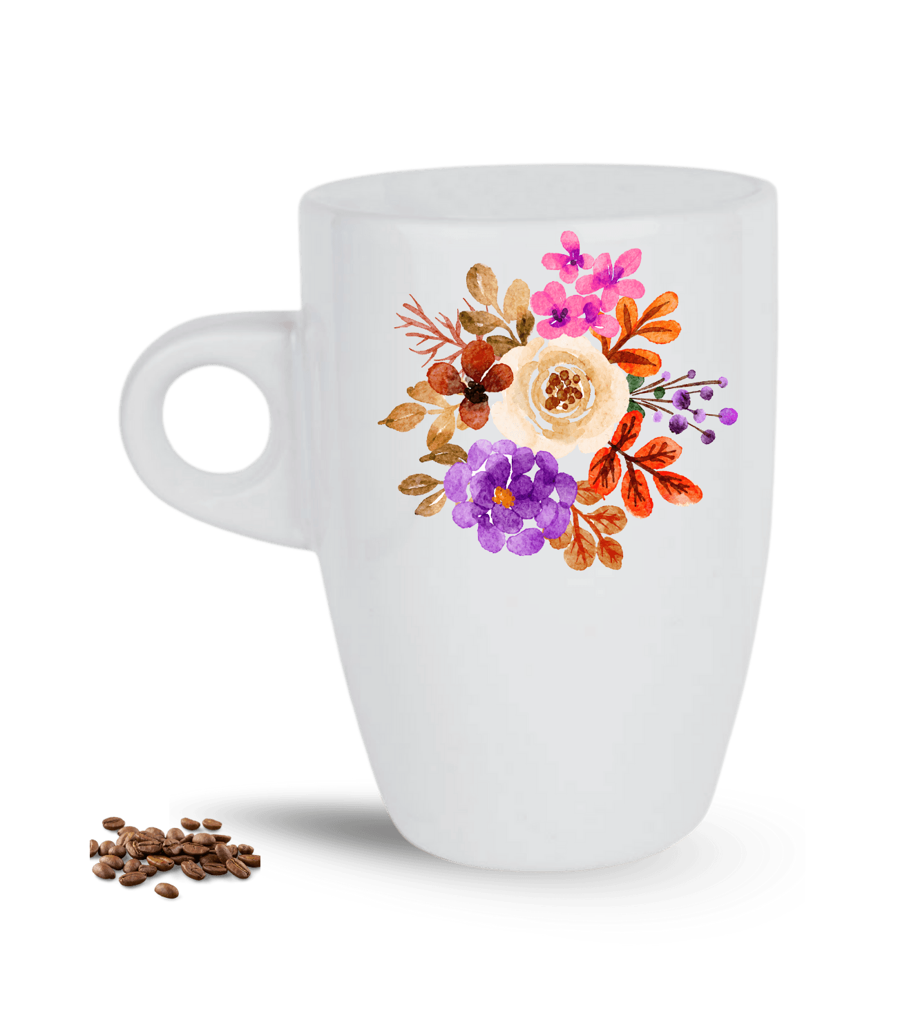 Sevgi Temalı Suluboya Çiçek Baskılı Porselen Latte Kupa Bardak