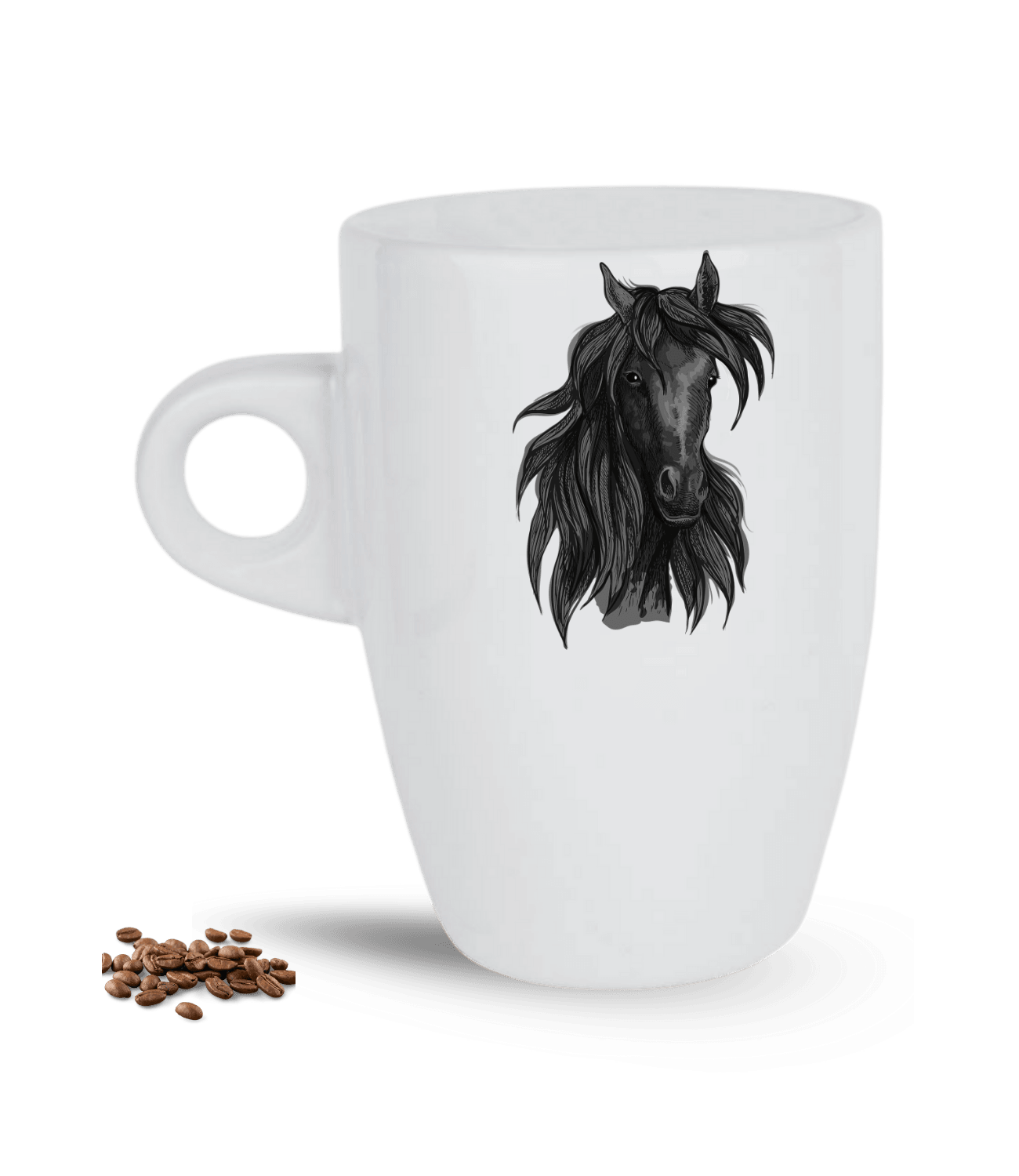 Kara Kalem At Temalı At Sever Baskılı Porselen Latte Kupa Bardak