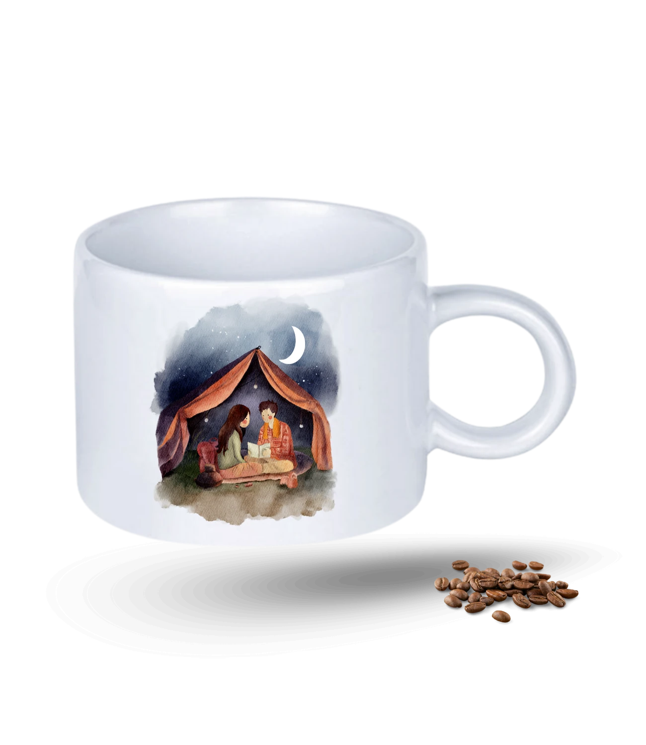 Camping Temalı Kamp Gecesi Baskılı Porselen Motto Kupa Bardak