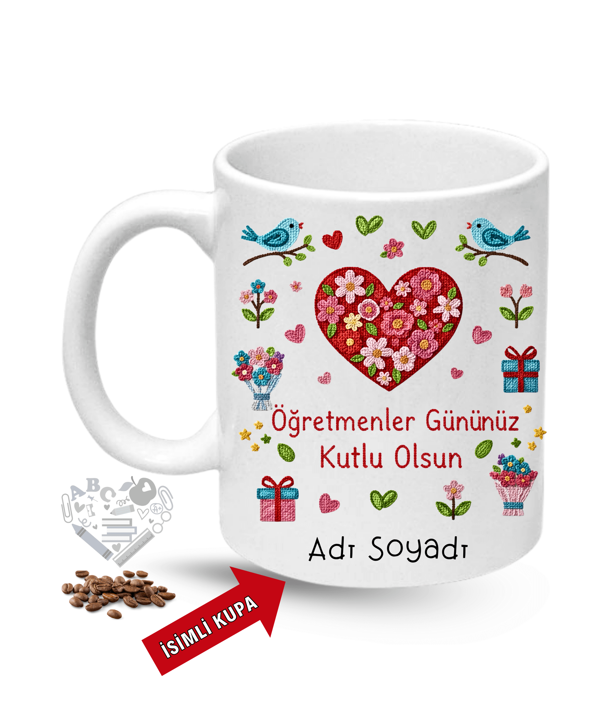 Öğretmenler Günü Hediyesi İsimli Baskılı Porselen Kupa Bardak -2
