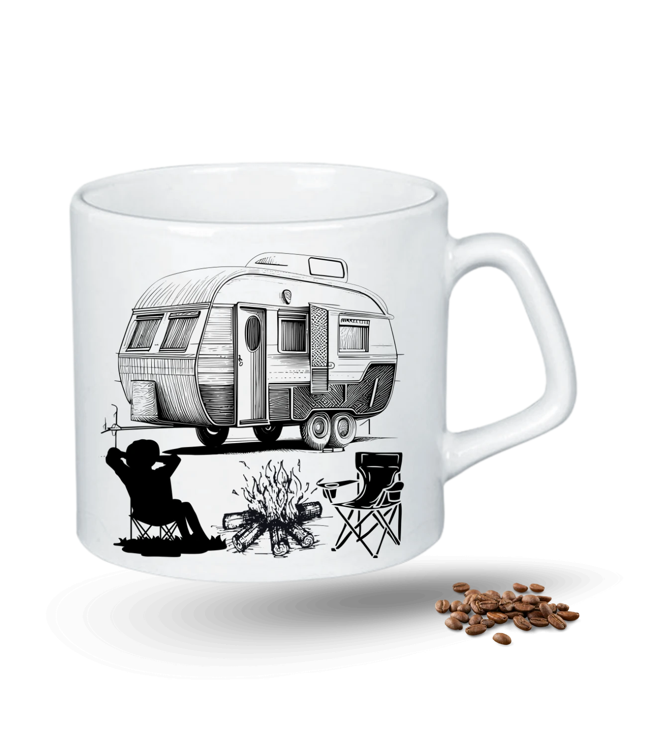 Camping Temalı Karavan Baskılı Porselen Afilli Kupa Bardak